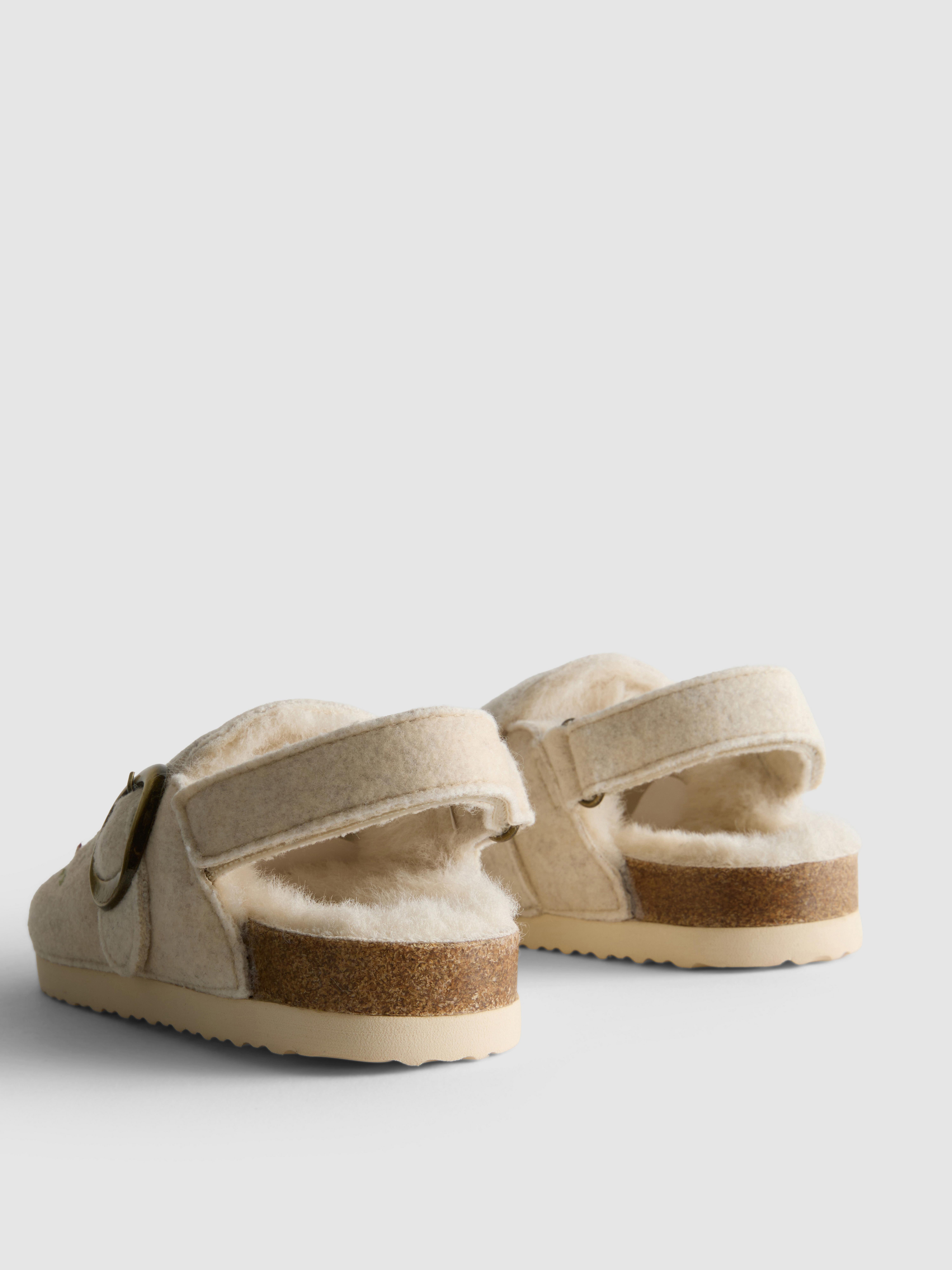 The Edit Floral Embroidered Faux Fur Lined Slingback Mules
