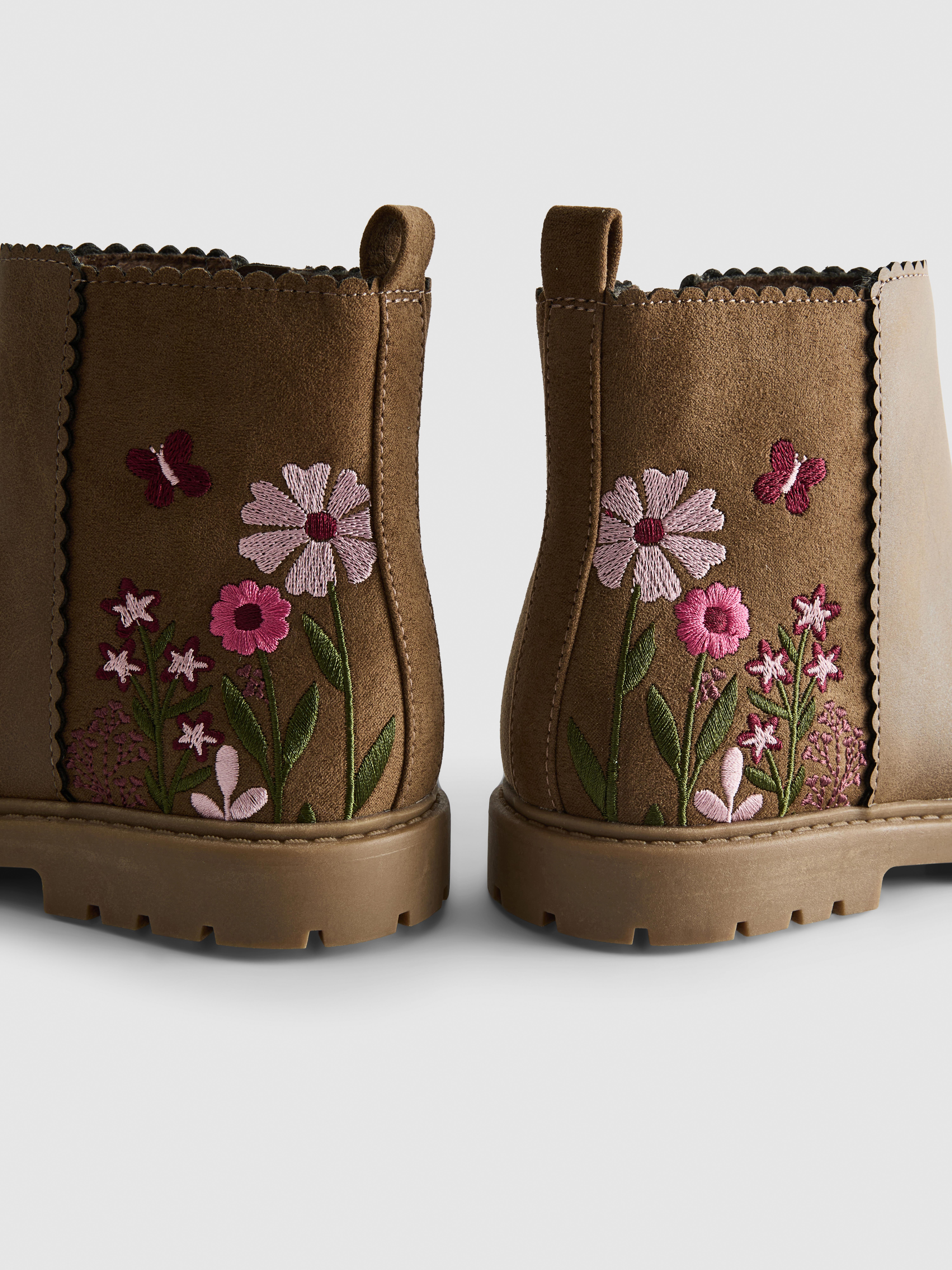 Embroidered Zip-Up Ankle Boots