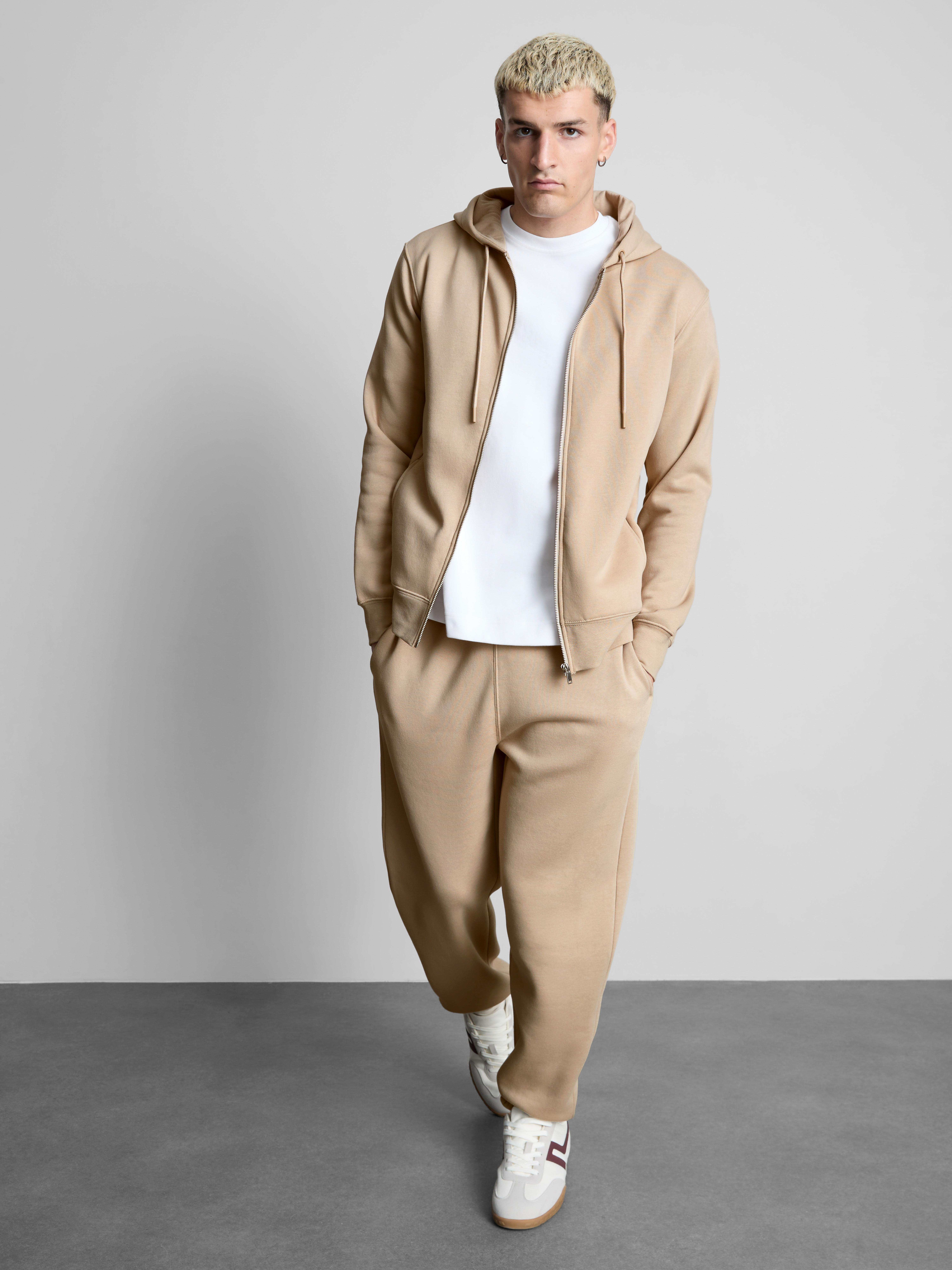 Regular-fit hoodie van katoenmix met rits Steenkleurig