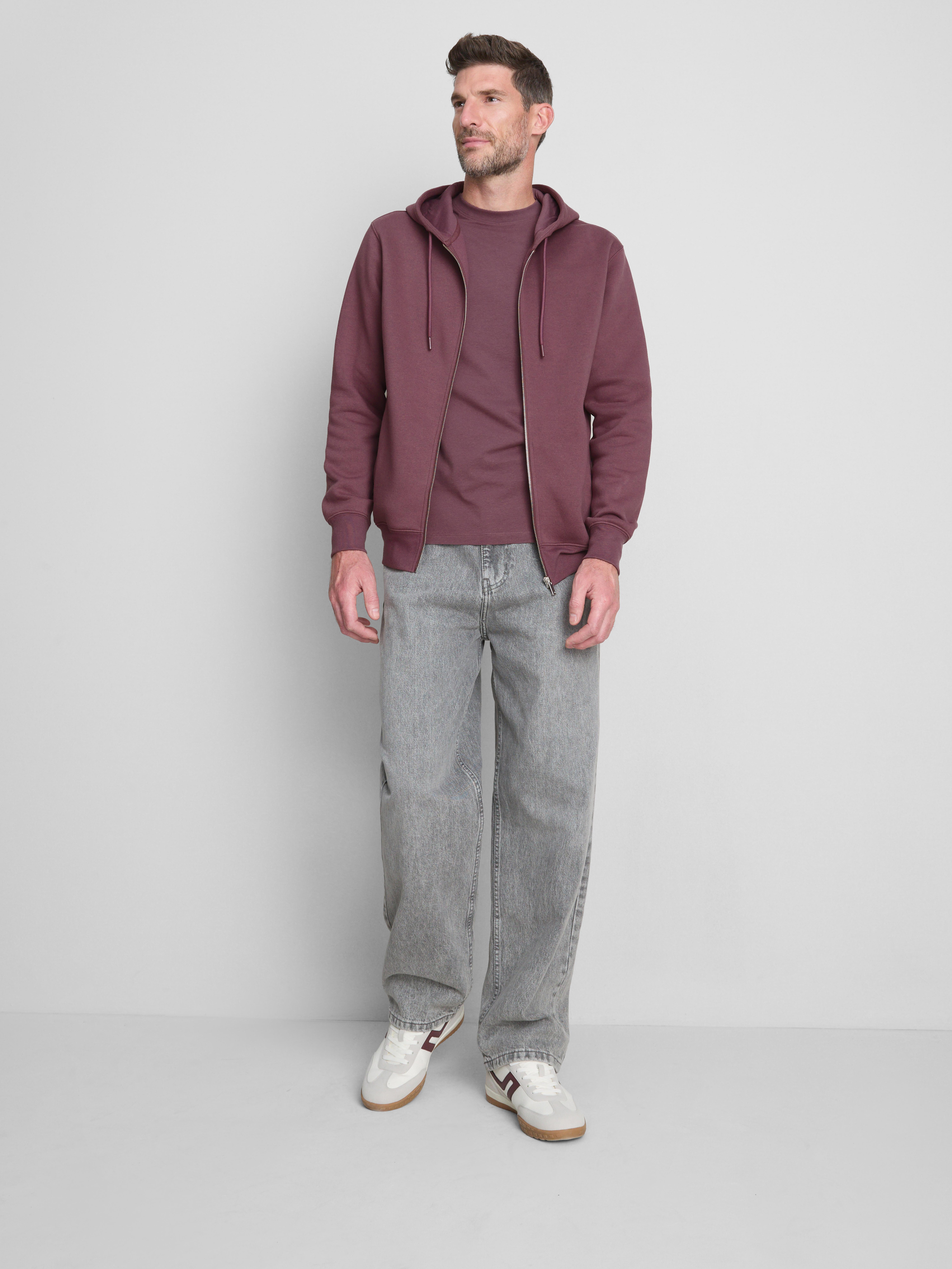 Regular-fit hoodie van katoenmix met rits Pruimpaars
