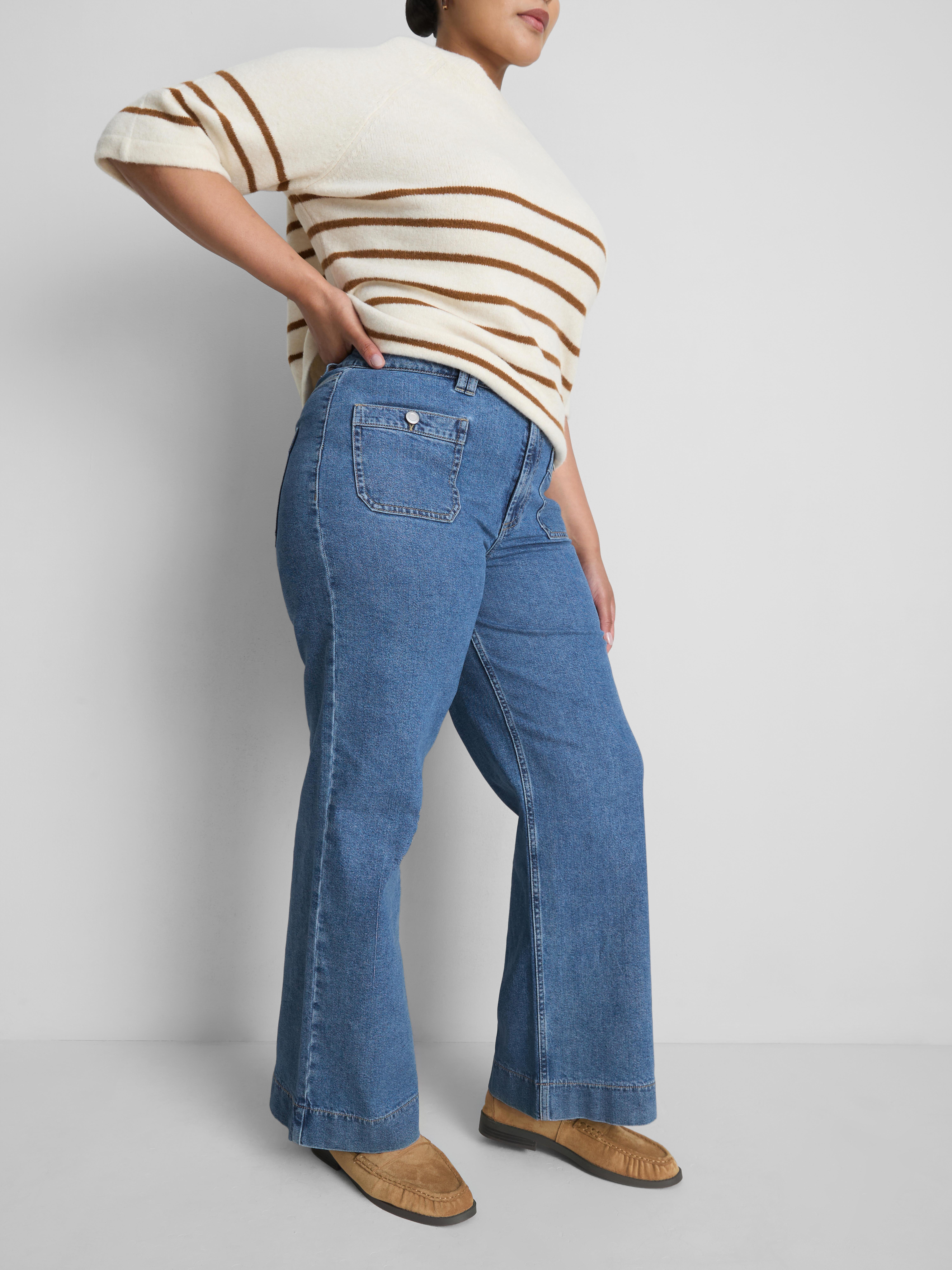 „By Coleen“ Jeans mit weitem Bein und aufgesetzten Taschen
