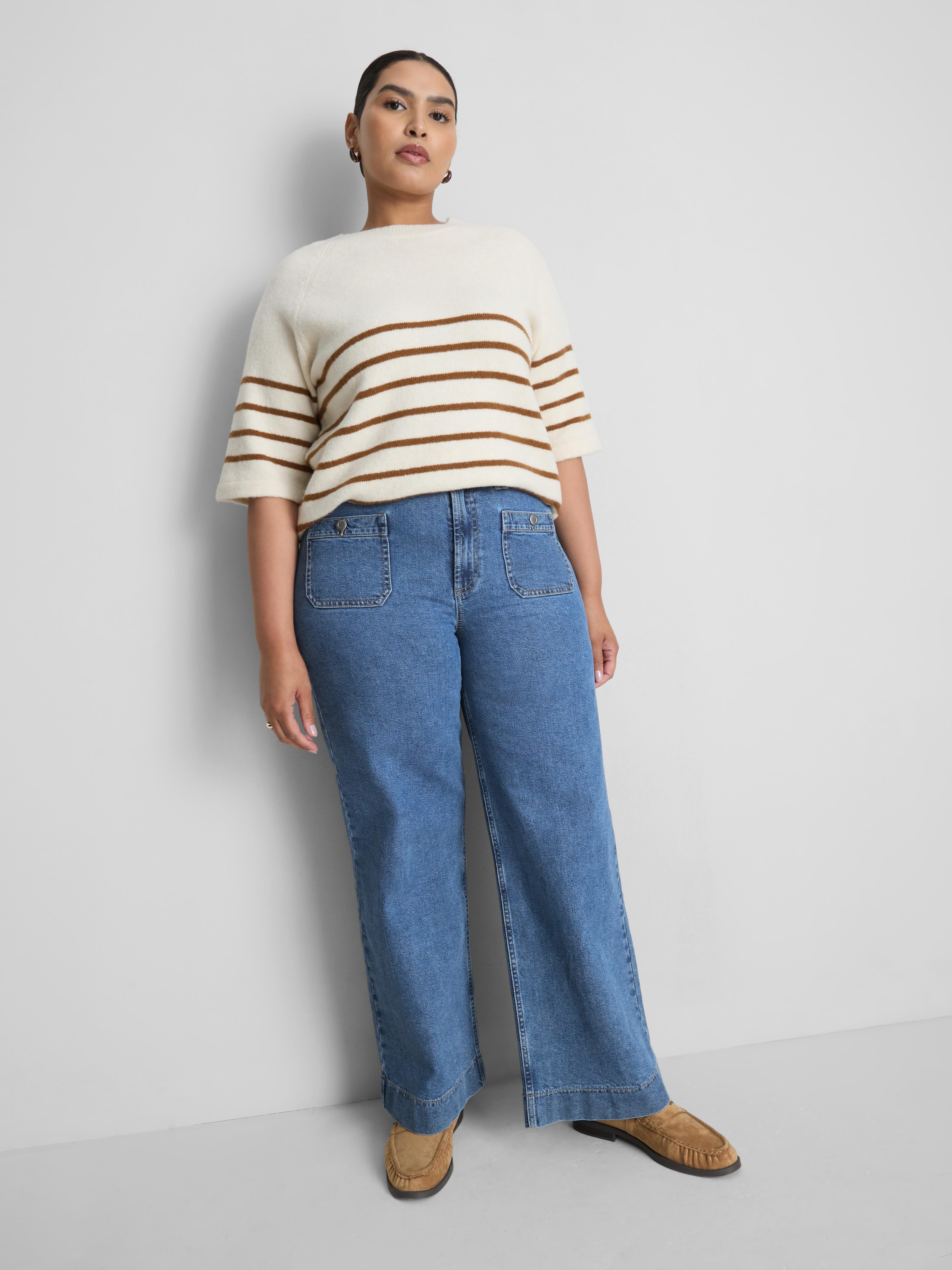 „By Coleen“ Jeans mit weitem Bein und aufgesetzten Taschen
