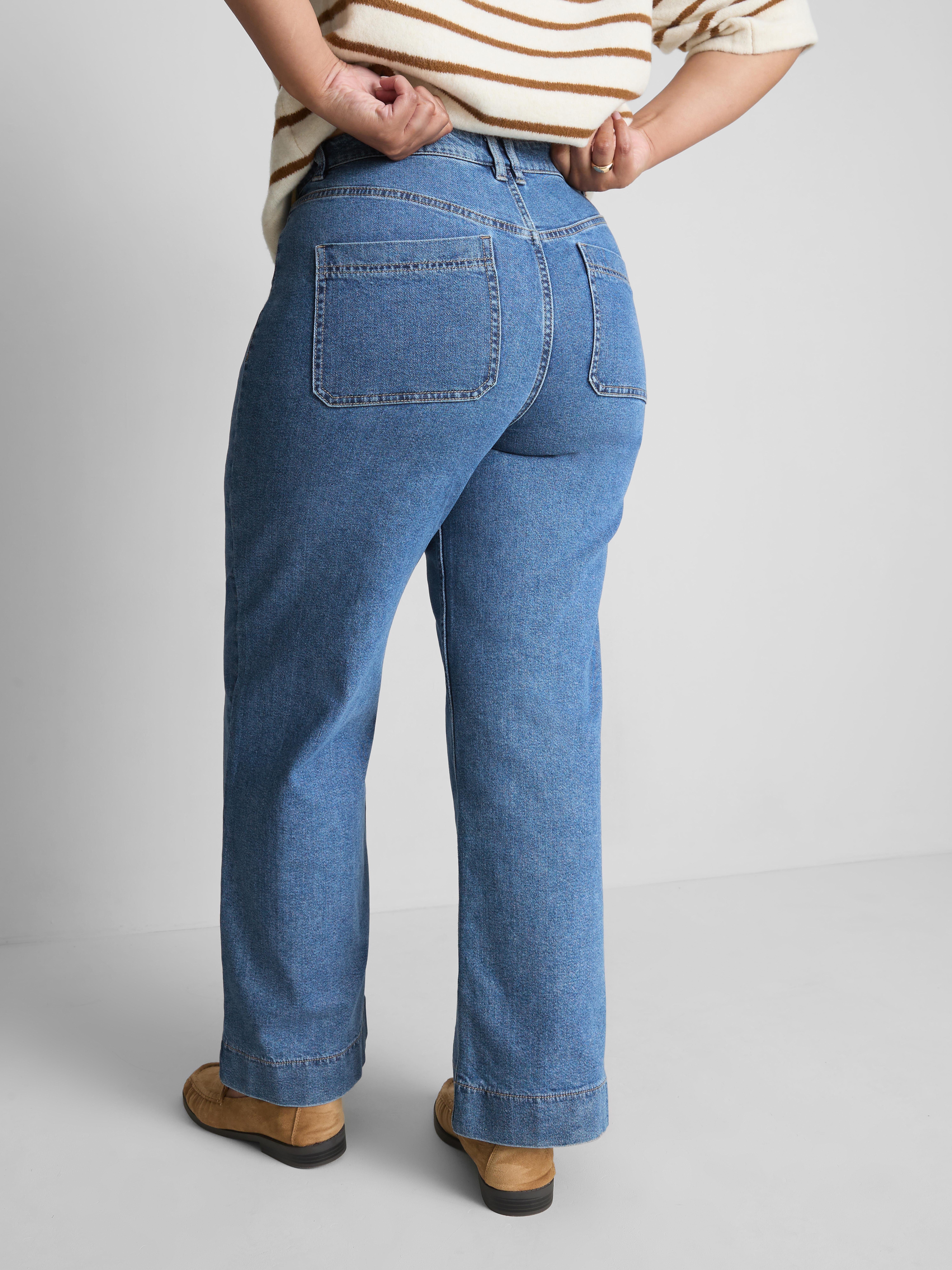 „By Coleen“ Jeans mit weitem Bein und aufgesetzten Taschen