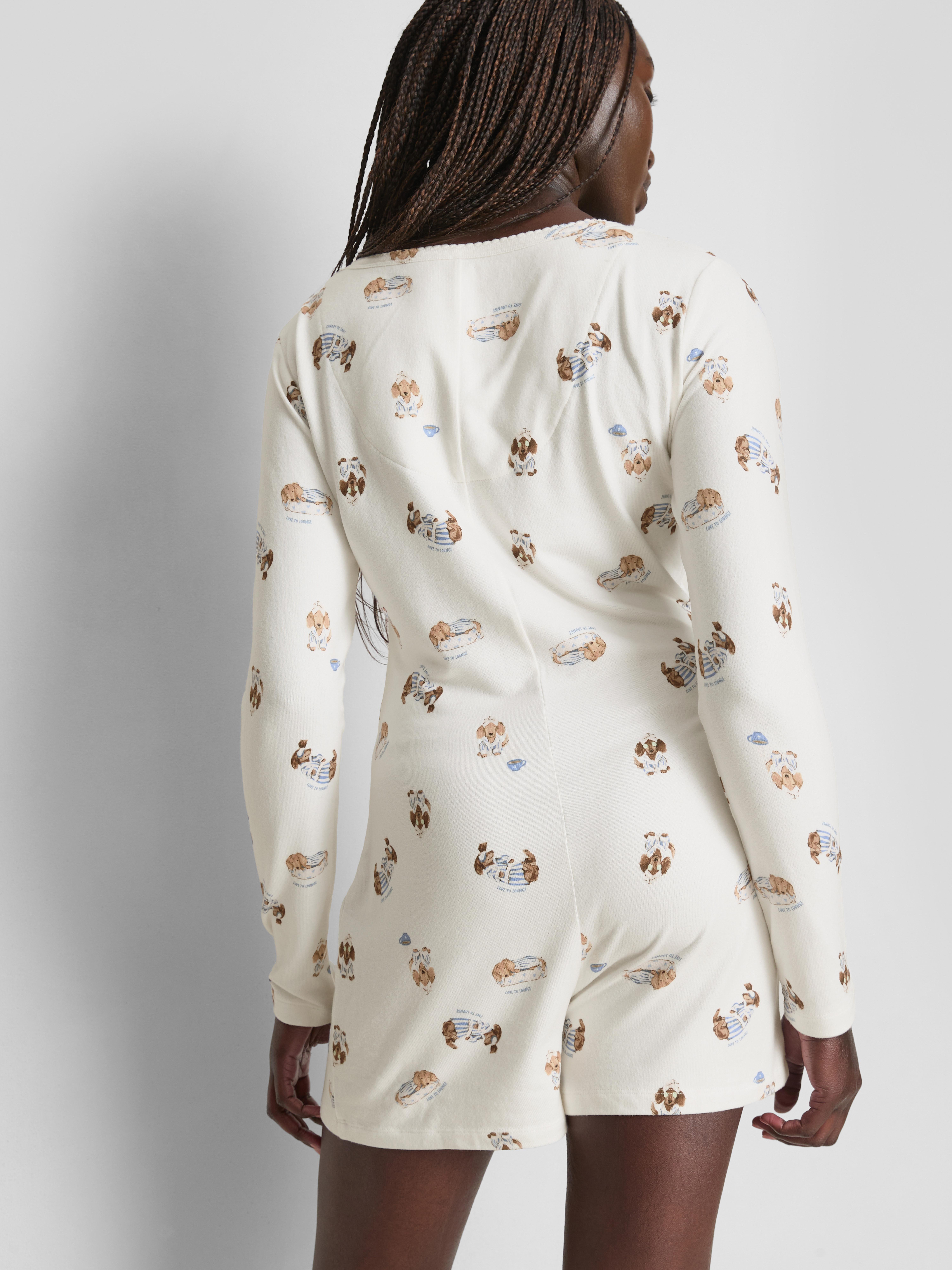 Love To Lounge Dog Print Sleep Romper