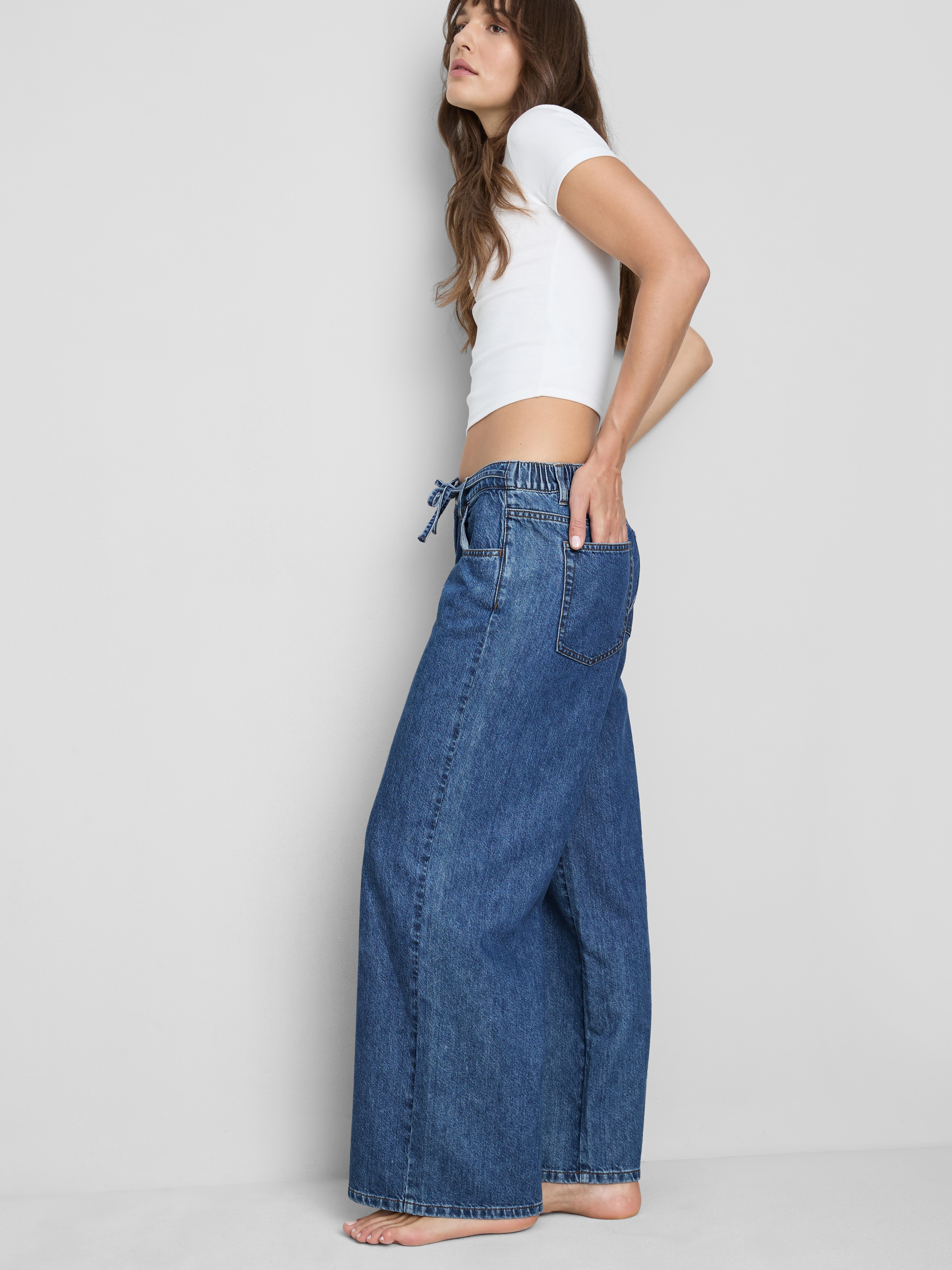 Katoenen denim jeans met wijde pijpen en trekkoord