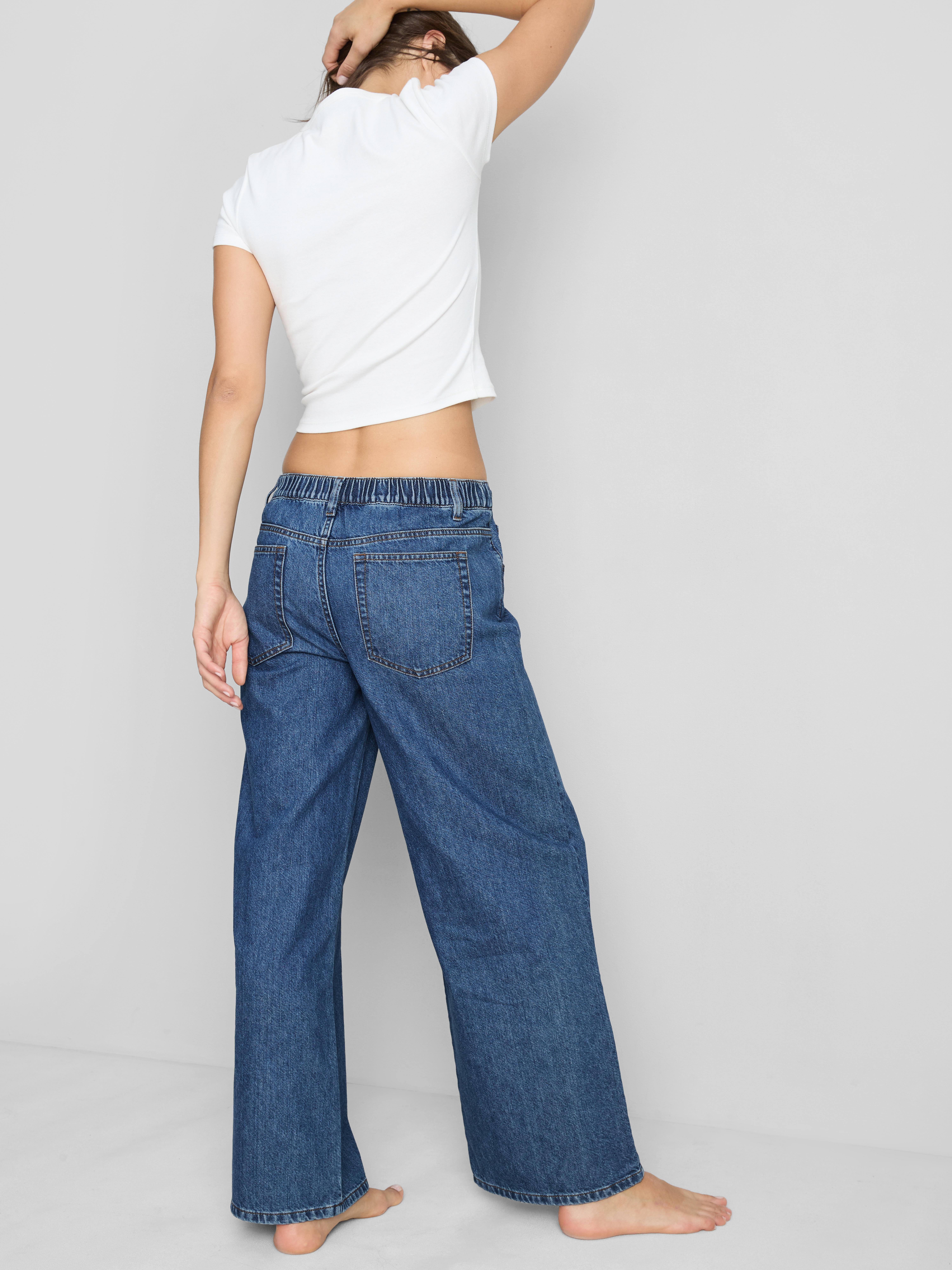 Katoenen denim jeans met wijde pijpen en trekkoord
