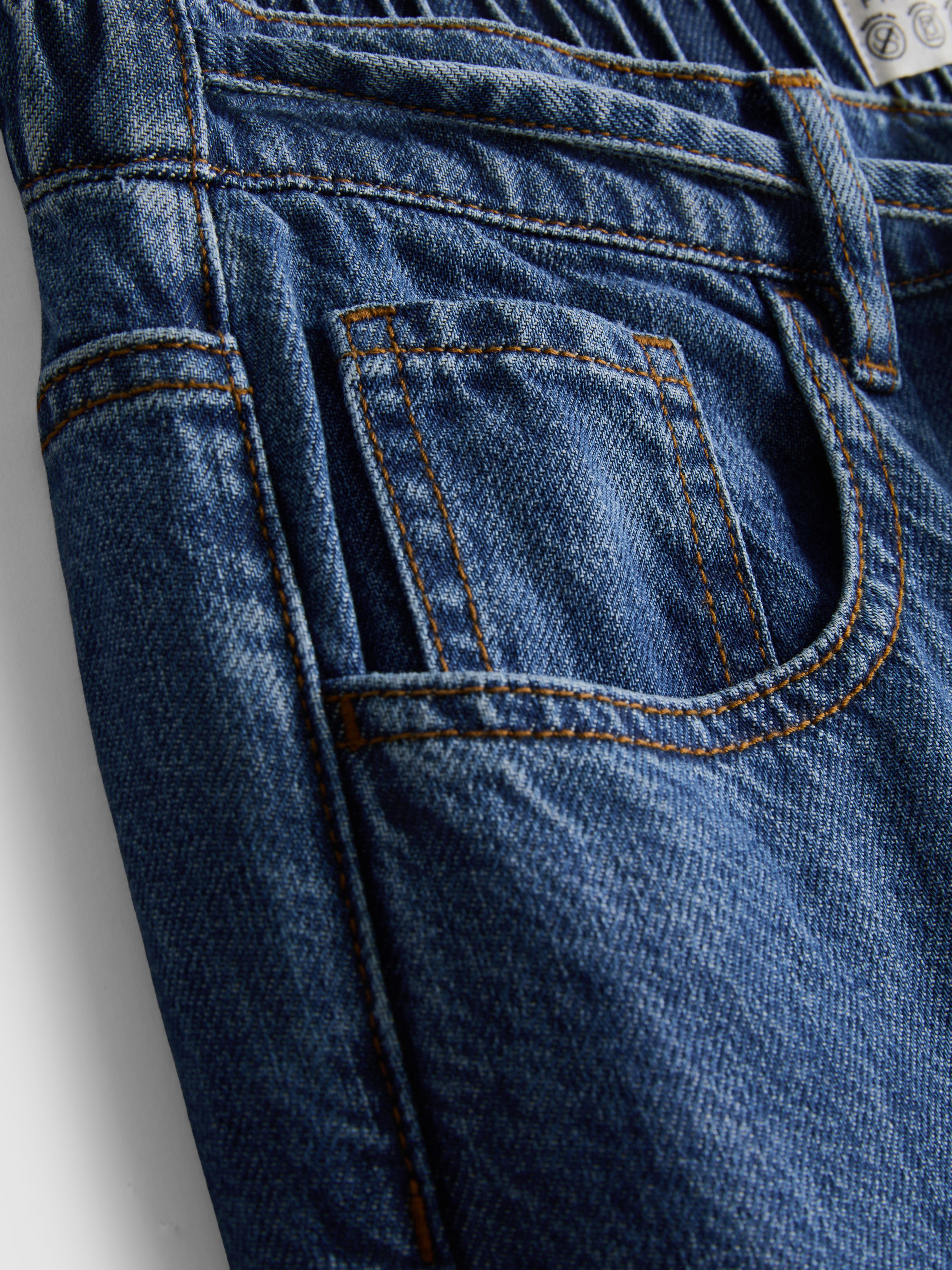 Cotton Denim Wide-Leg Drawstring Jeans