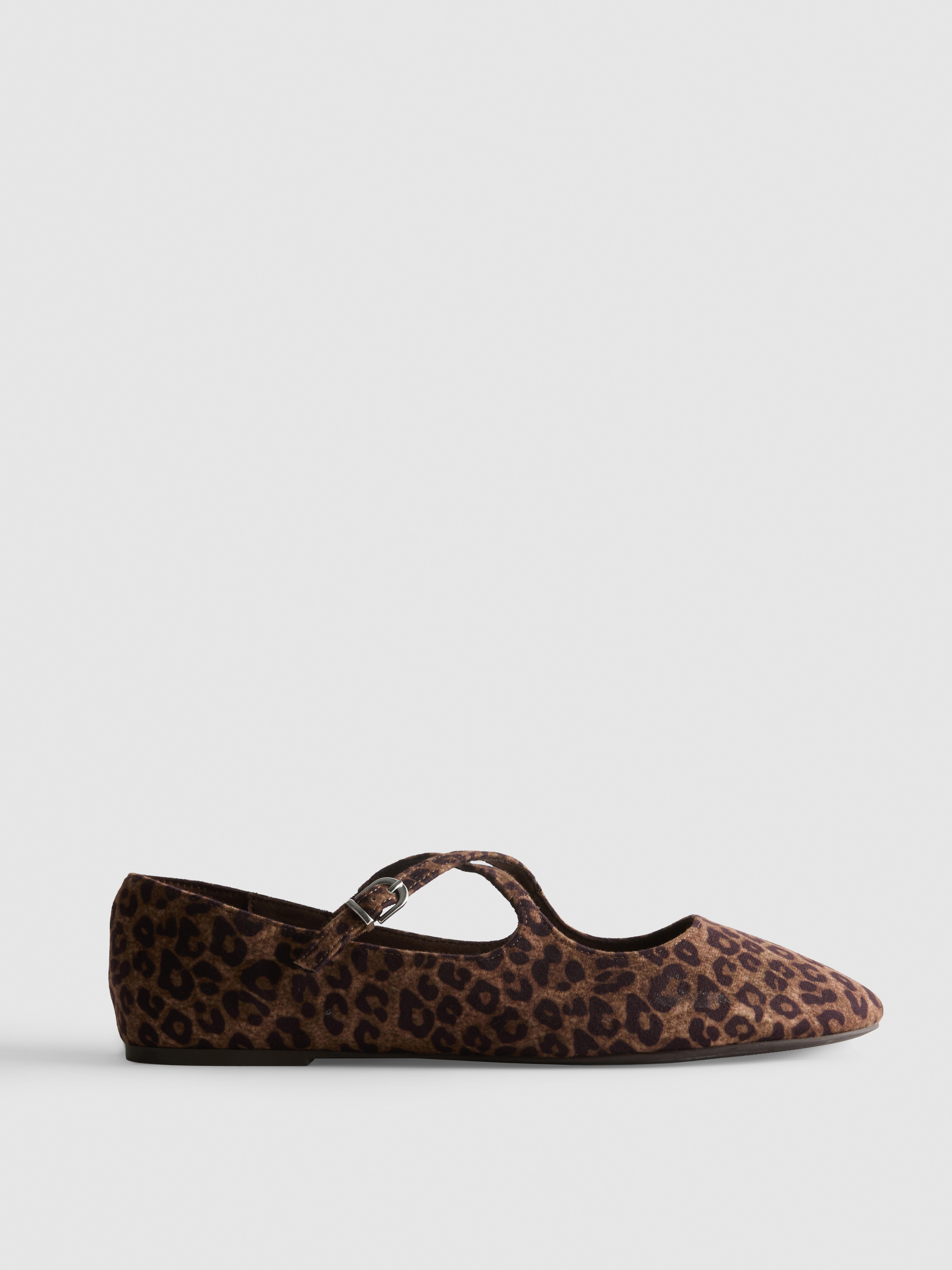 Leopard Cross-Strap Ballerina Flats