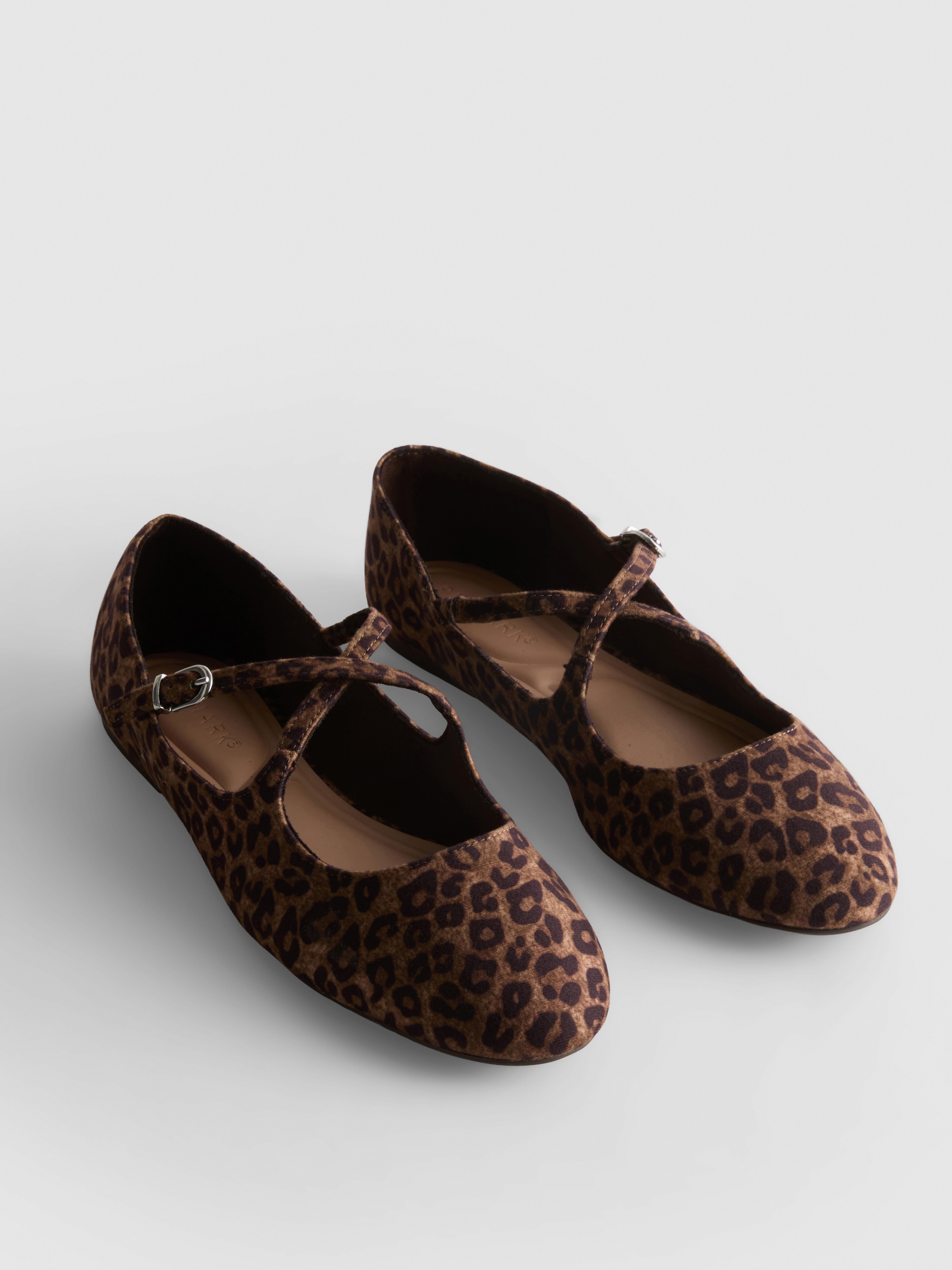 Leopard Cross-Strap Ballerina Flats