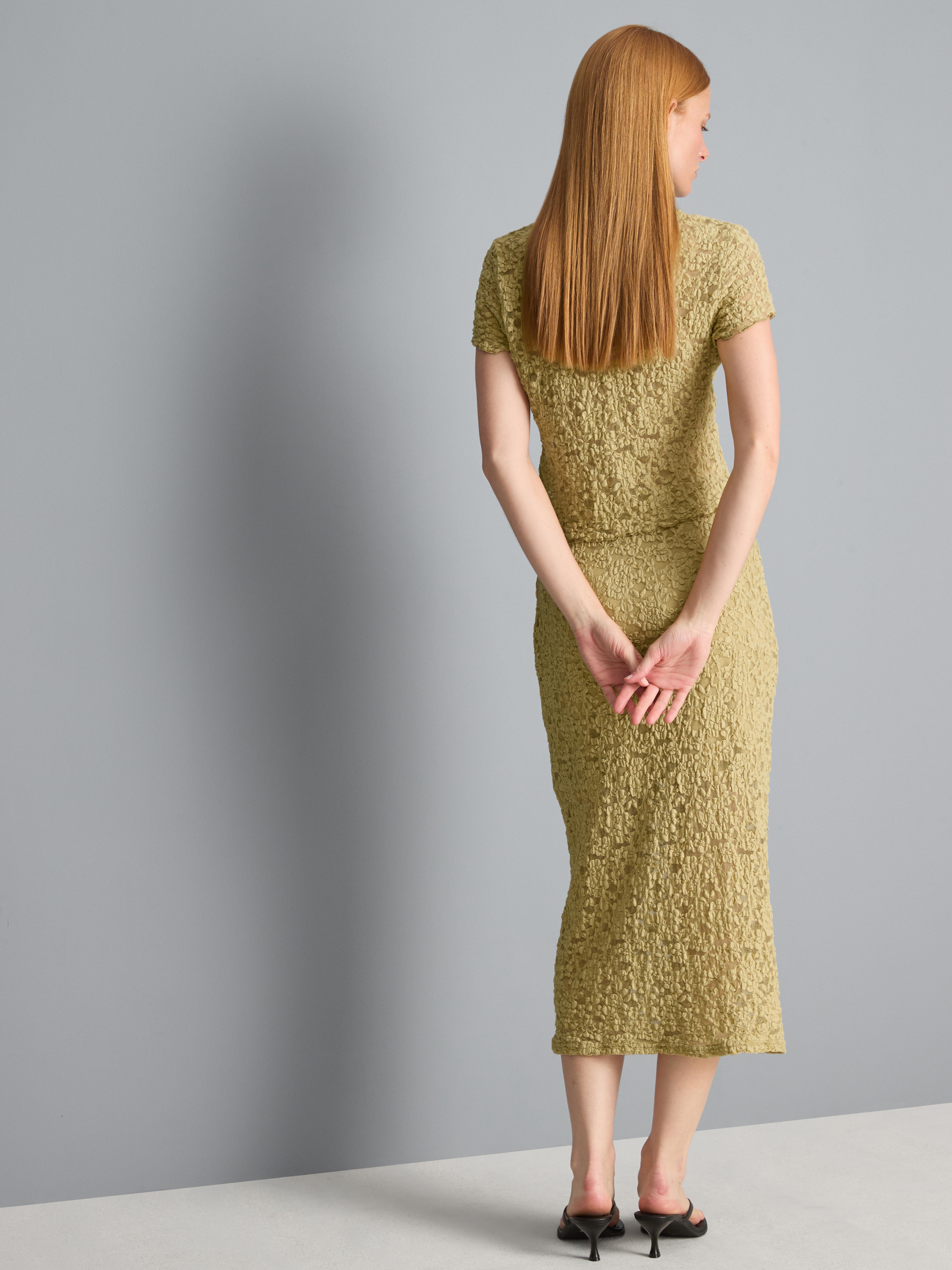 Cotton-Blend Textured Lace Midi Skirt