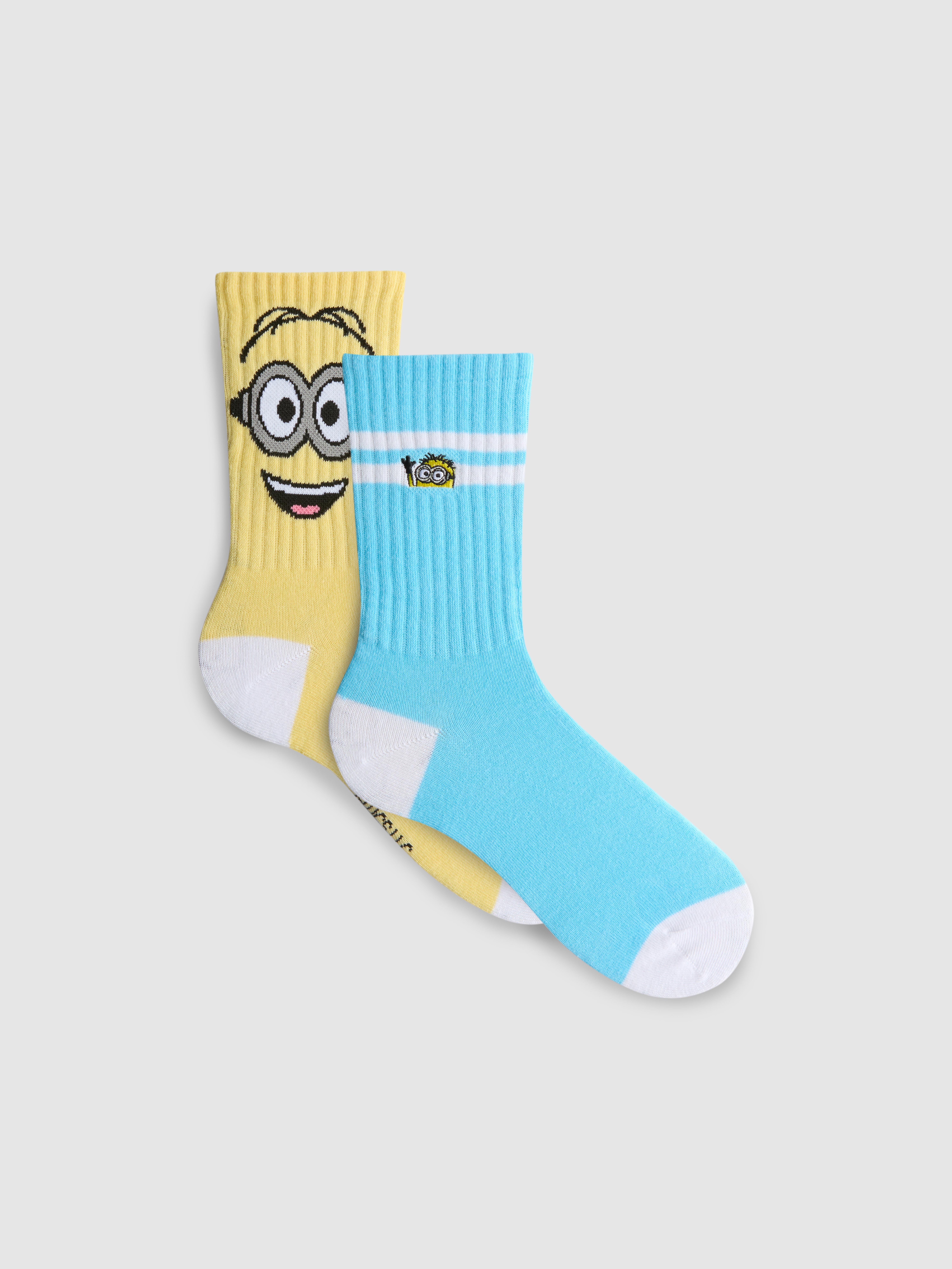 2pk Despicable Me Minions Ribbed Crew Socks