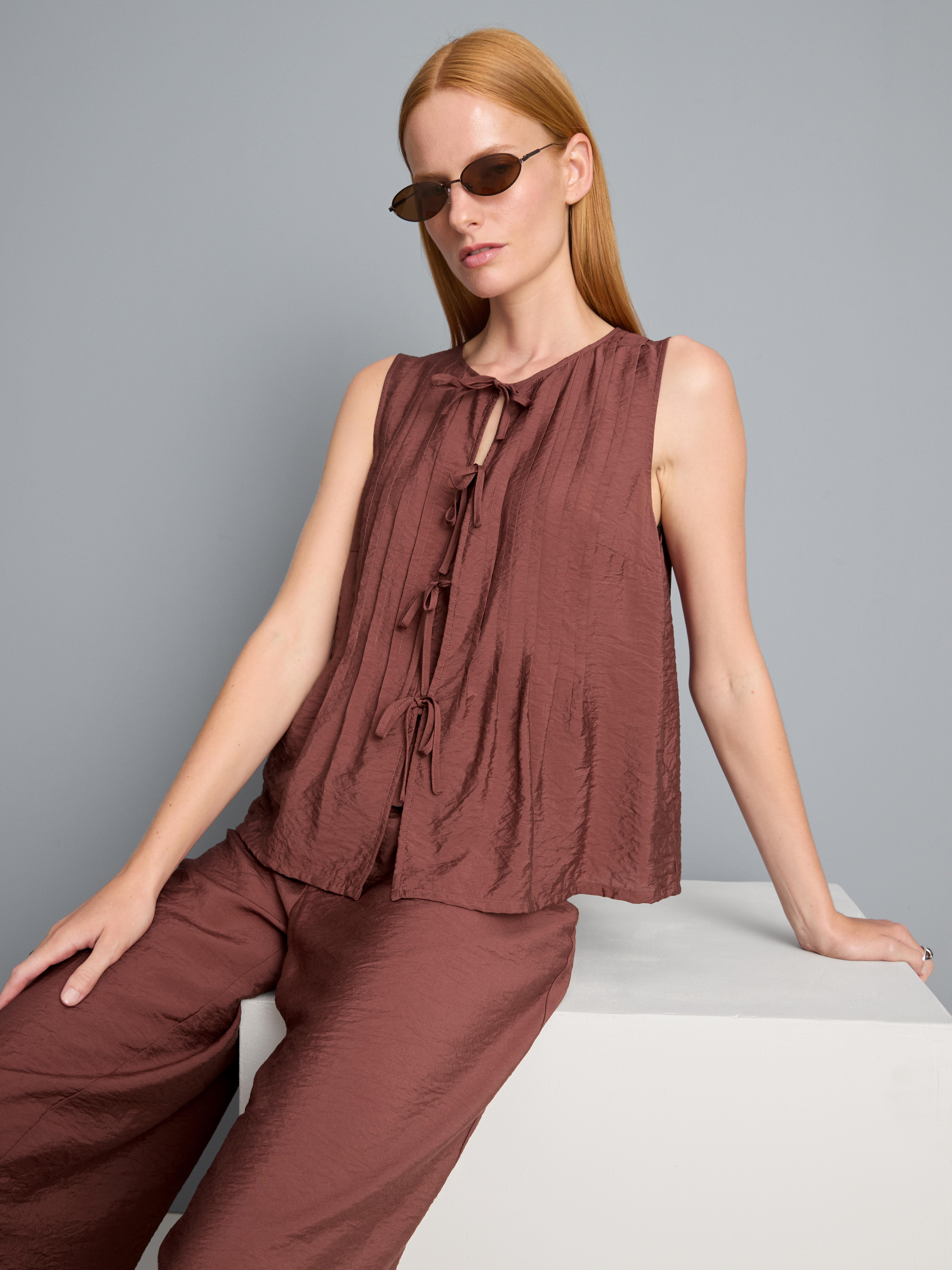 Plissiertes Top in Knitteroptik zum Binden
