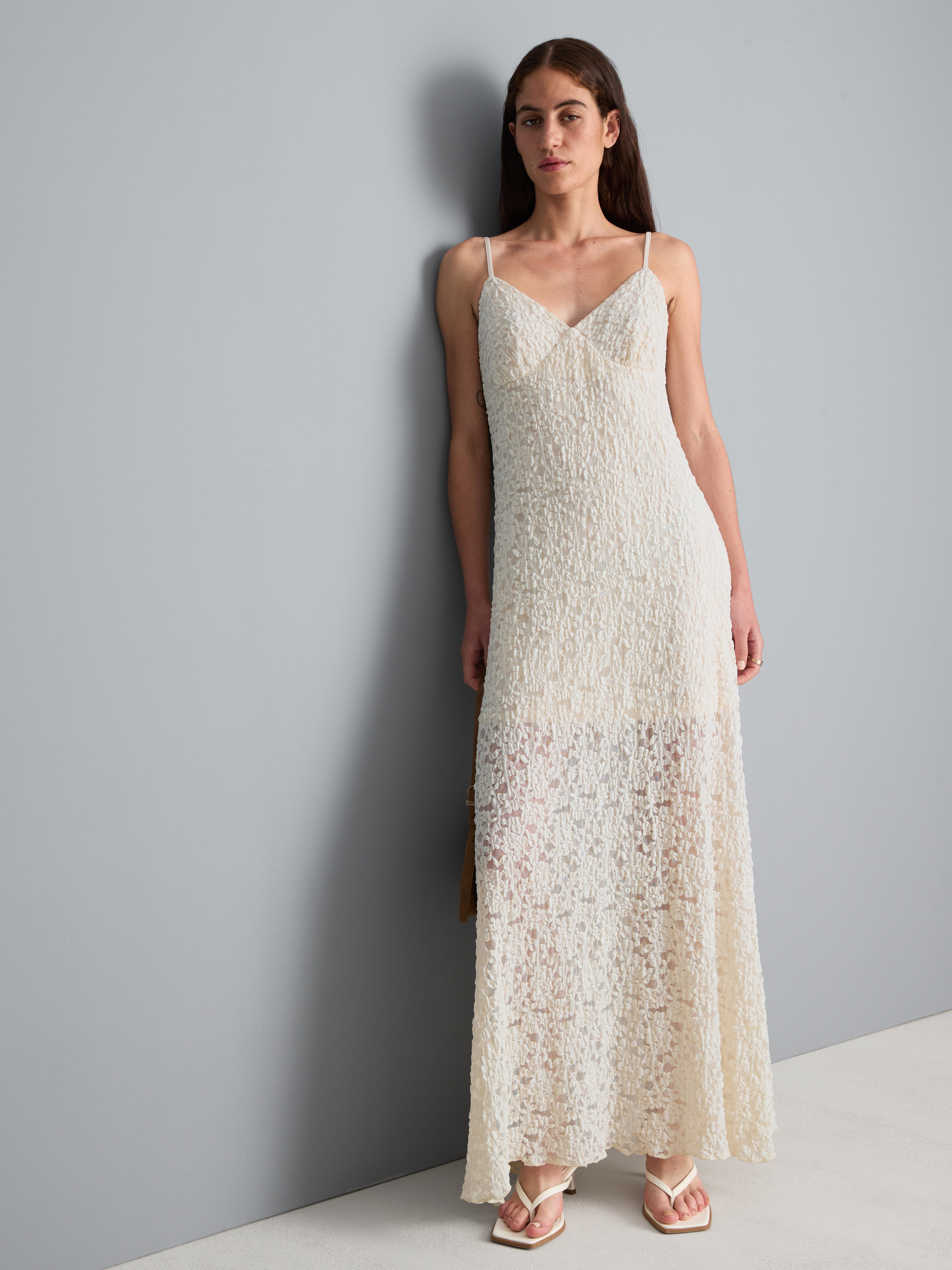 Textured Lace V-Neck Maxi Dress