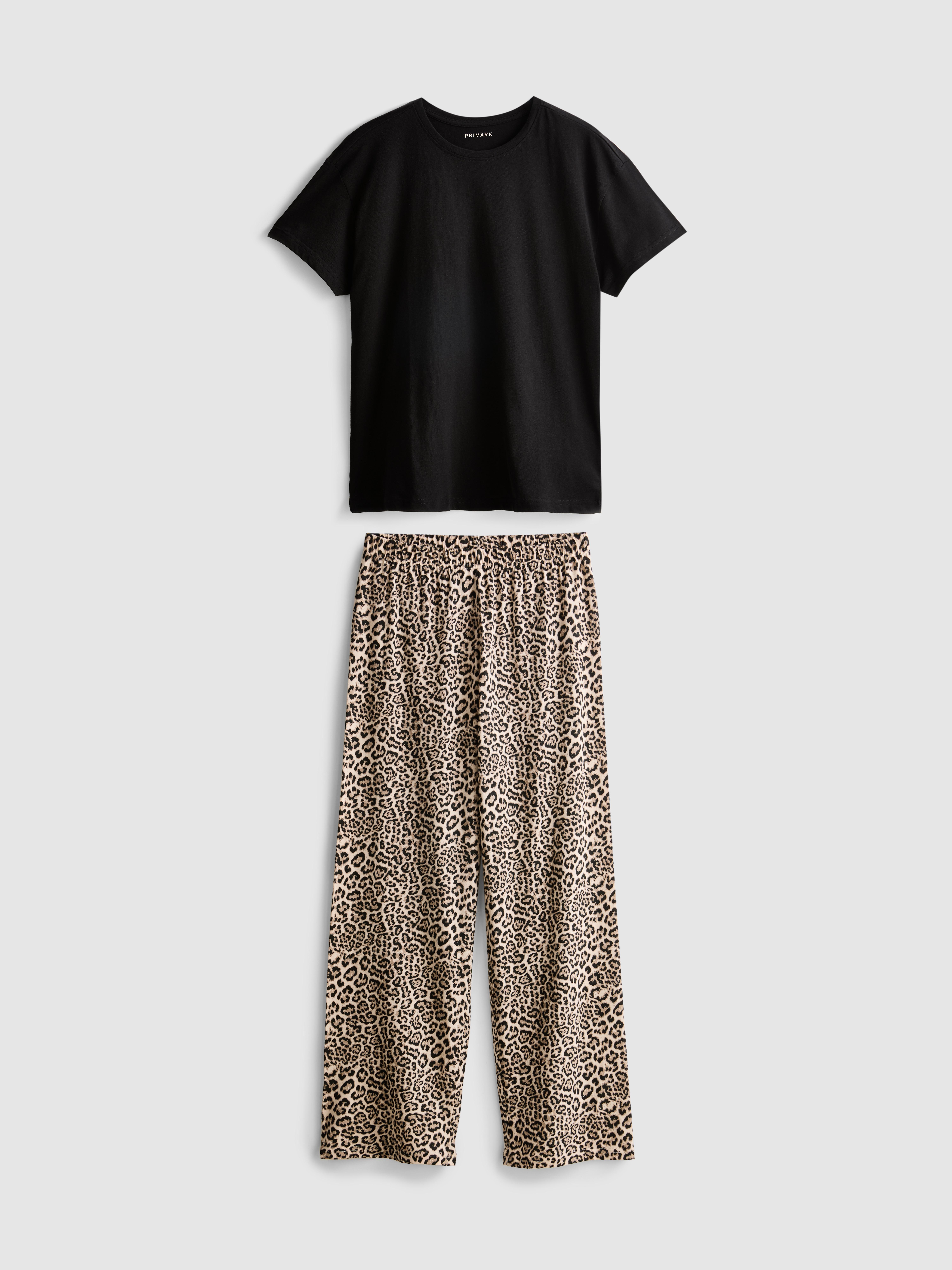 Cotton Crew Neck Leopard Pajamas