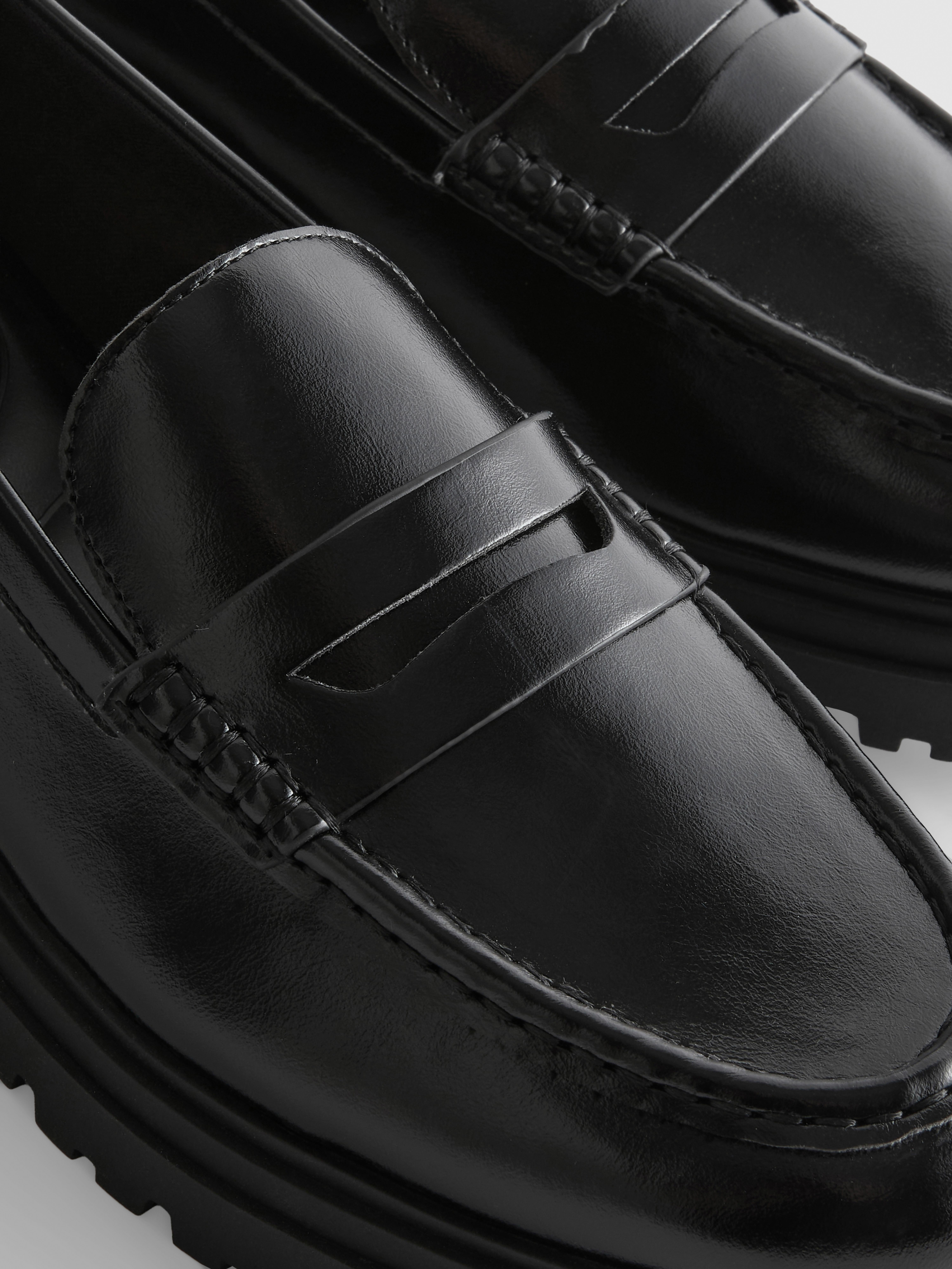 Faux Leather Chunky Penny Loafers