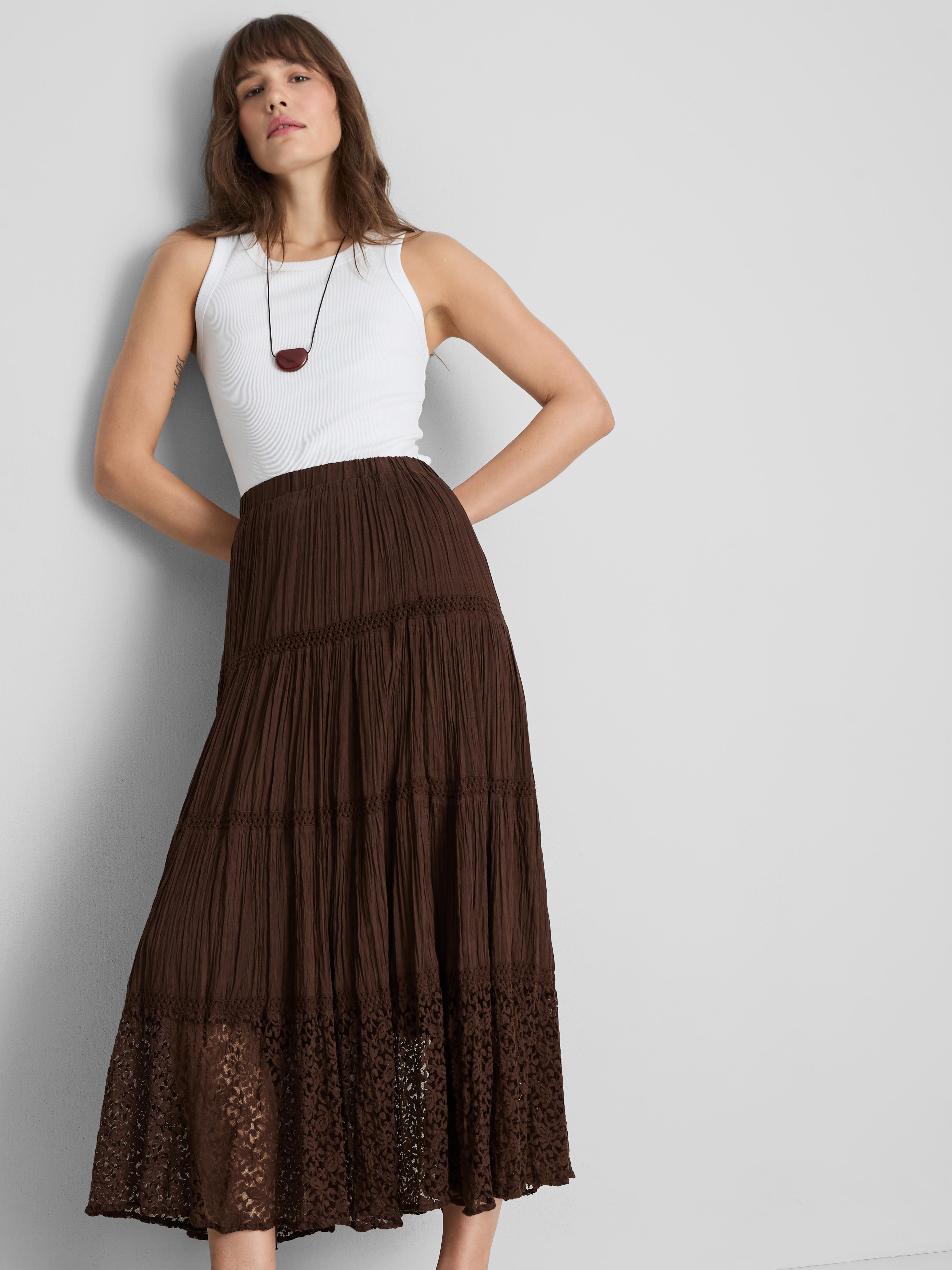Cotton Crinkle Midi Skirt