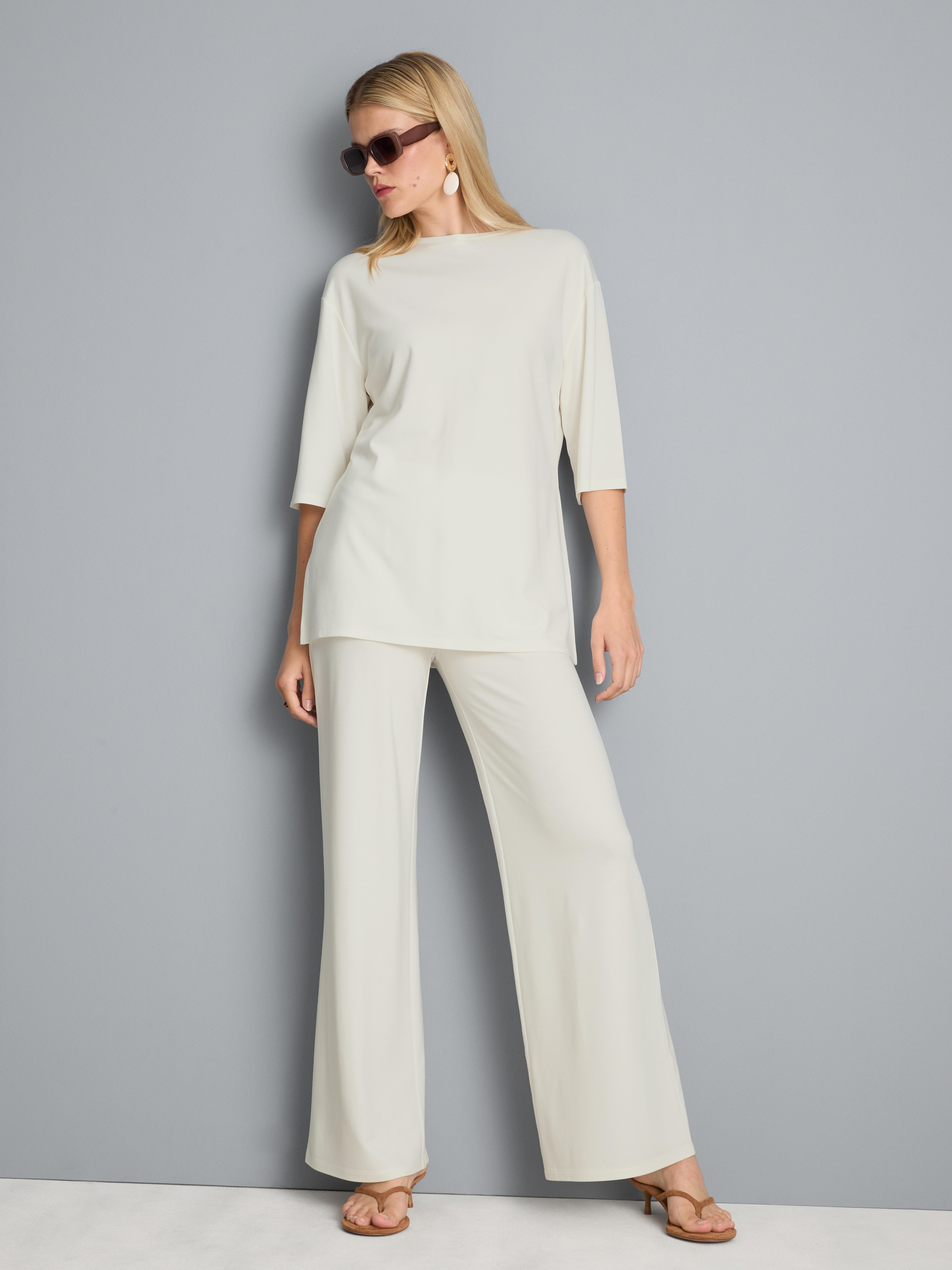 Pantalon large plissé en jersey Ivoire