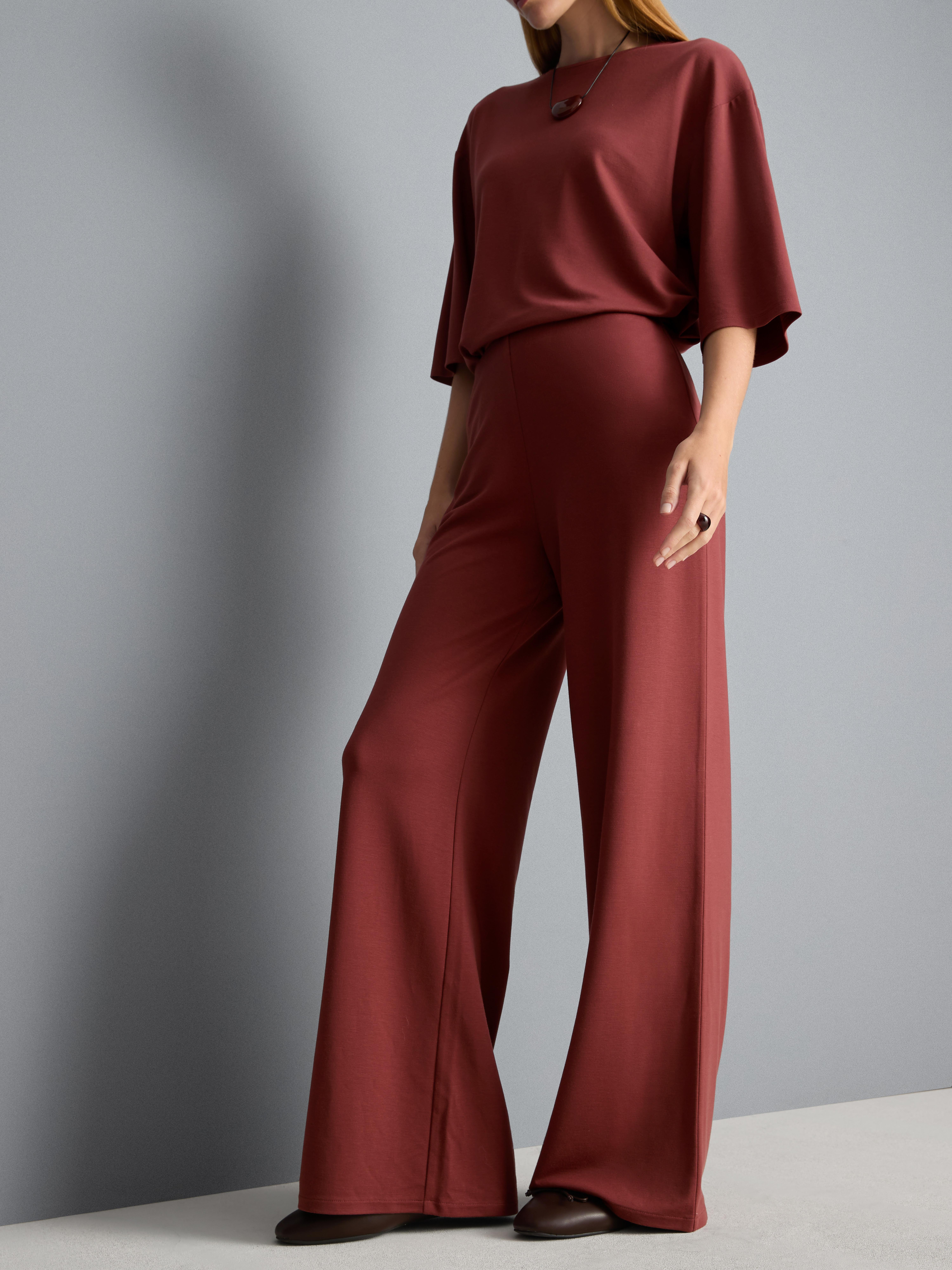 Plissierte Jerseyhose mit weitem Bein