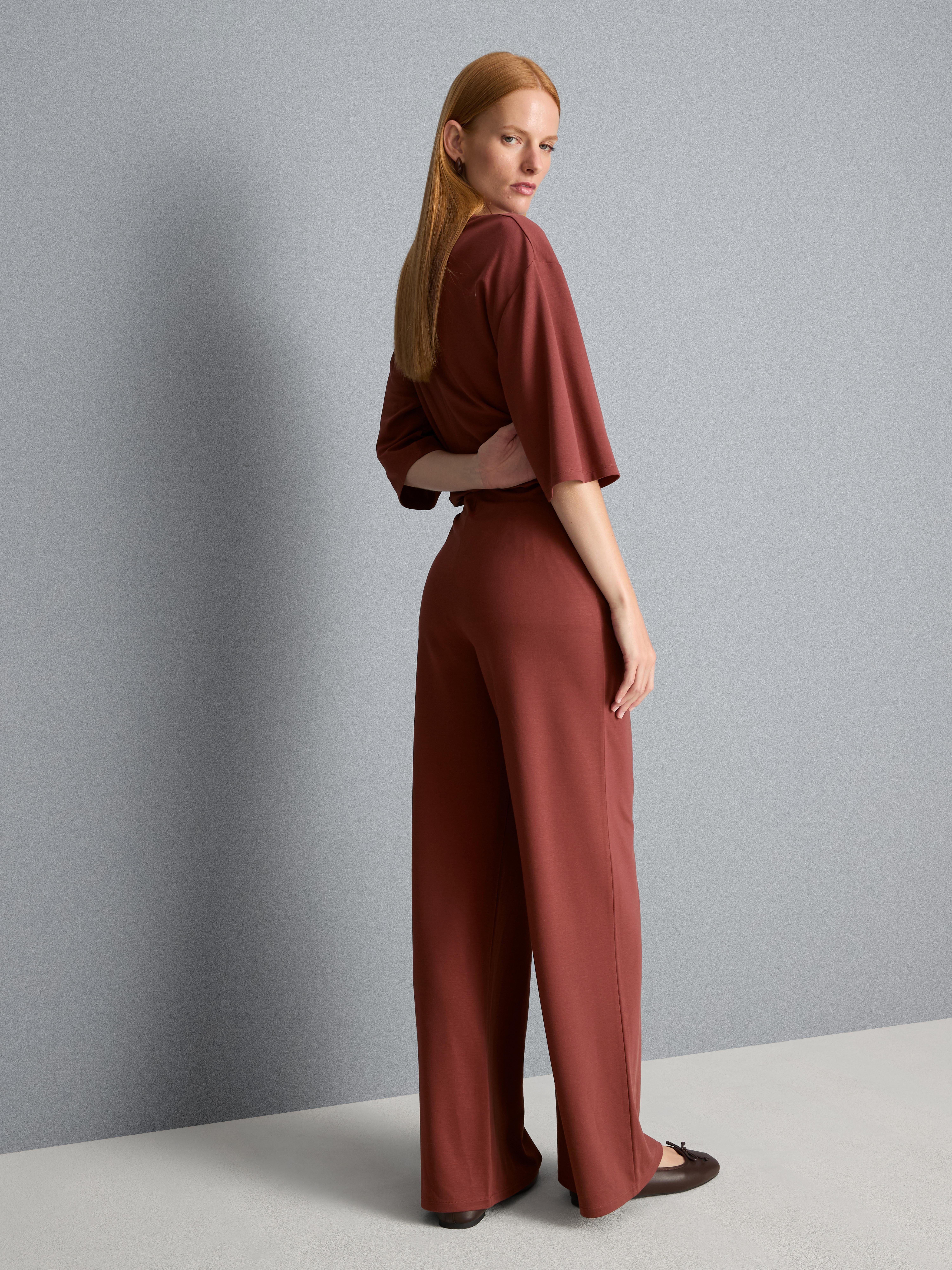 Plissierte Jerseyhose mit weitem Bein