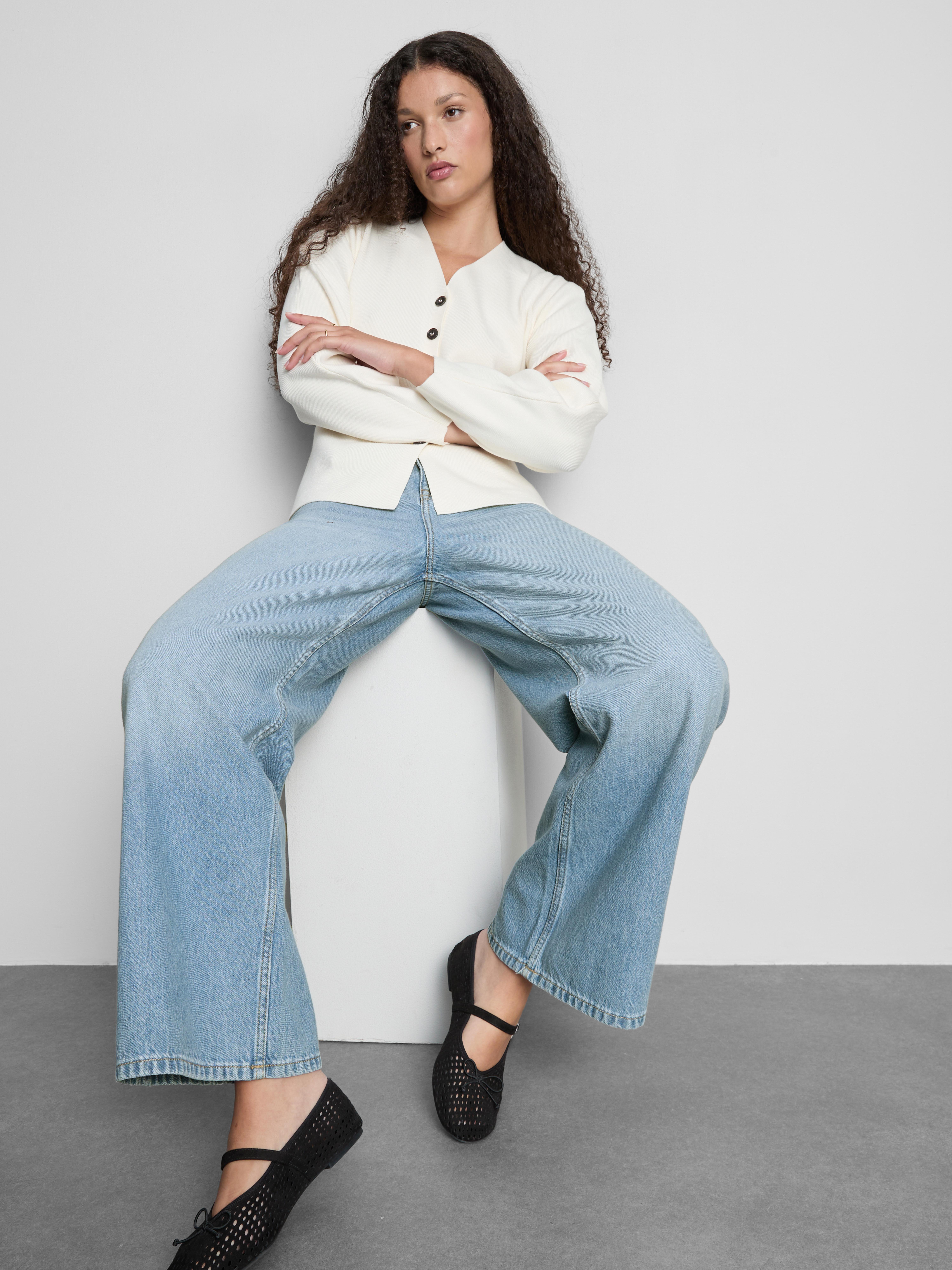 The Edit Pure Cotton Denim Cropped Jeans Light Blue