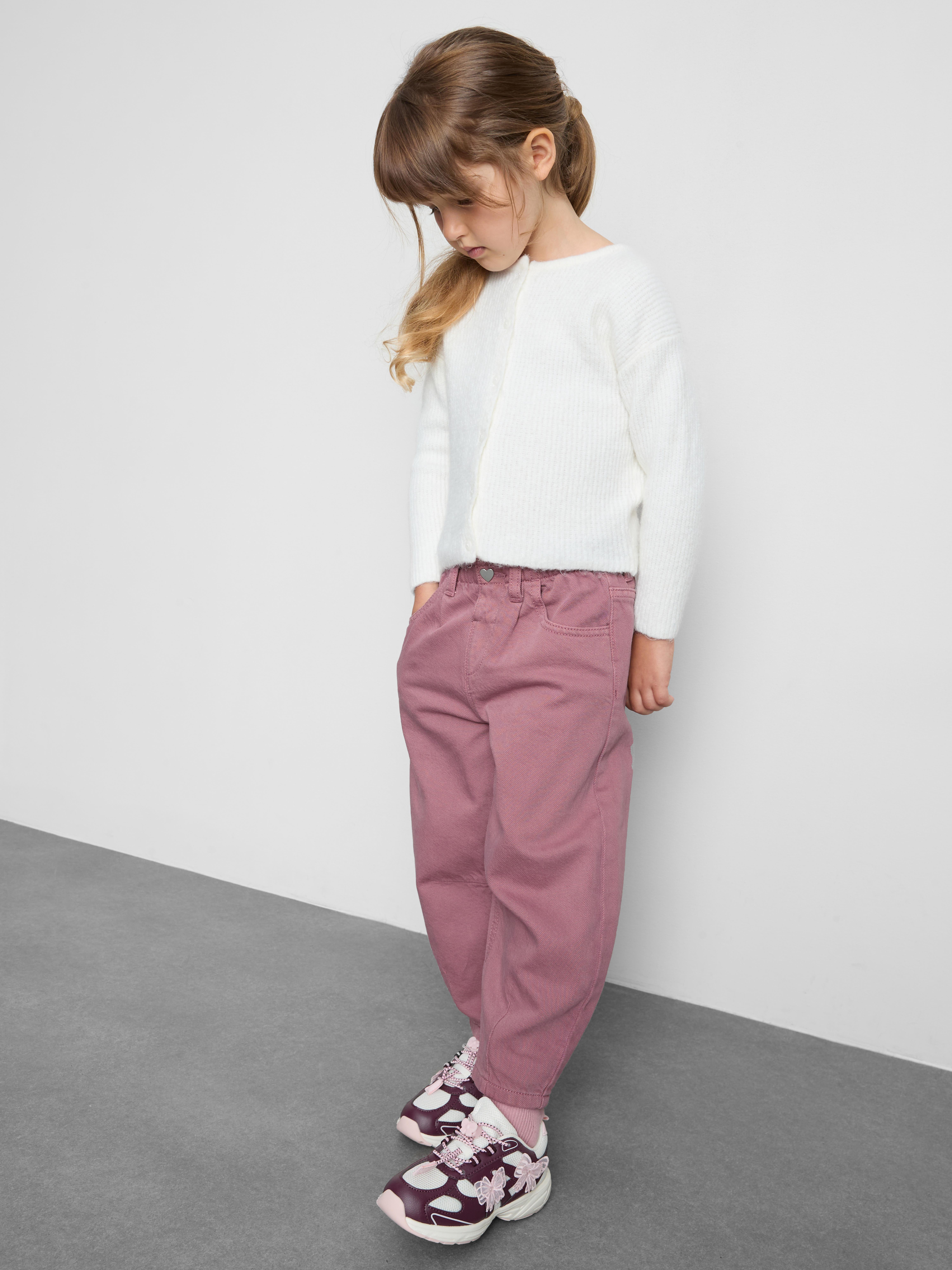 1–9 Jahre | Barrel-Jeans aus reiner Baumwolle mit Paperbag-Bund Rosa