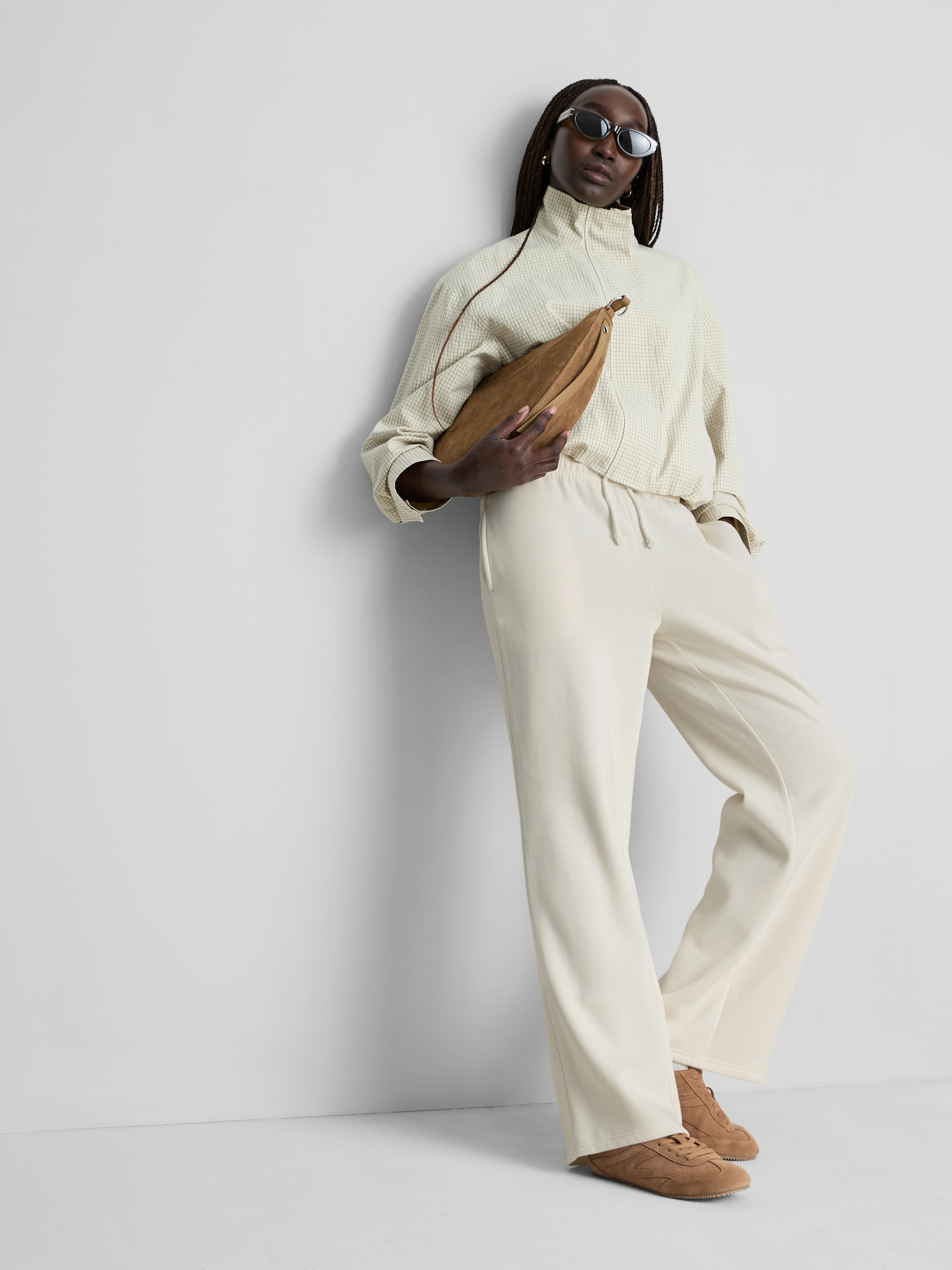 Cotton Blend Straight Leg Joggers Ivory