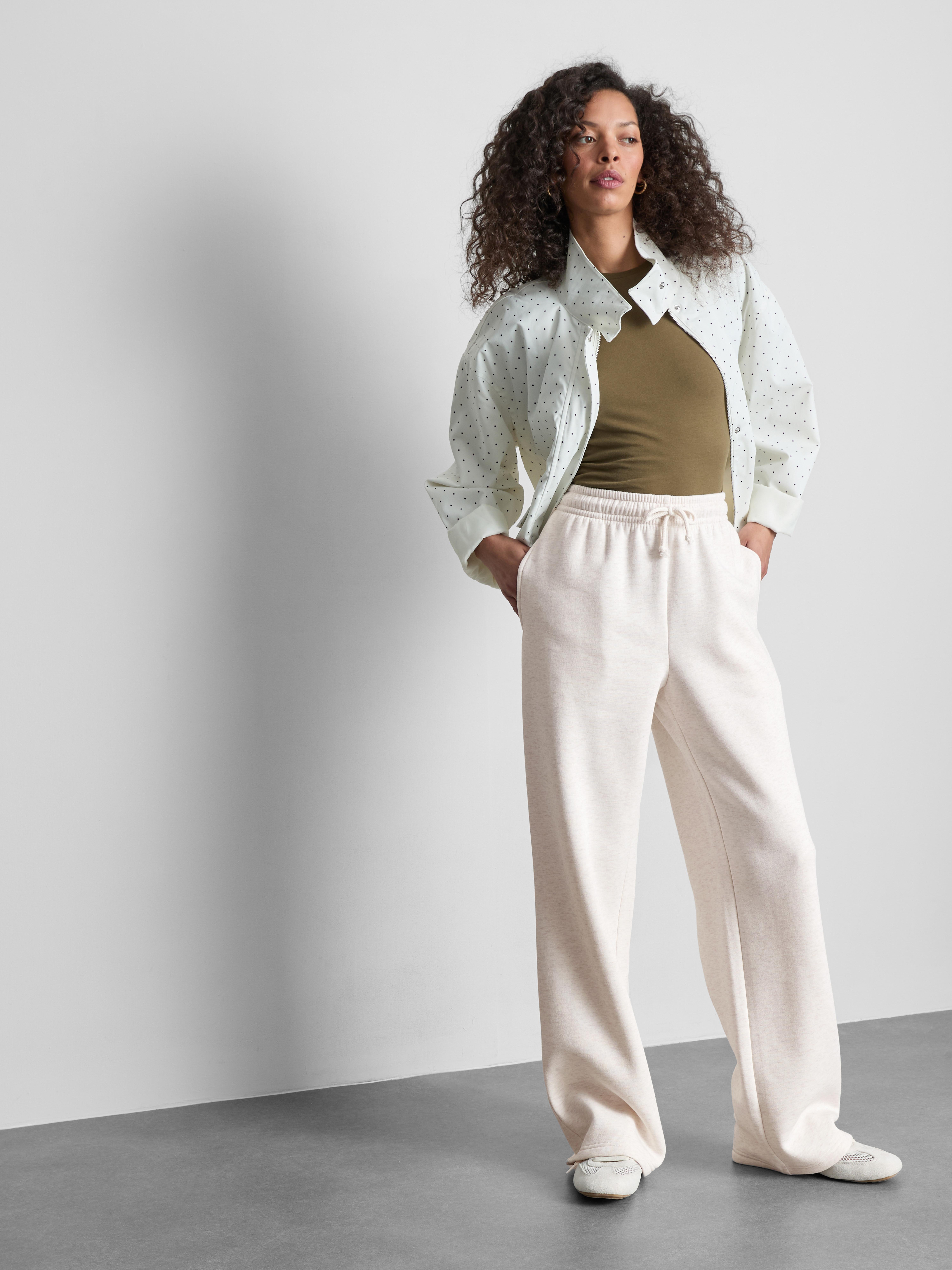Cotton Blend Straight Leg Joggers Oatmeal