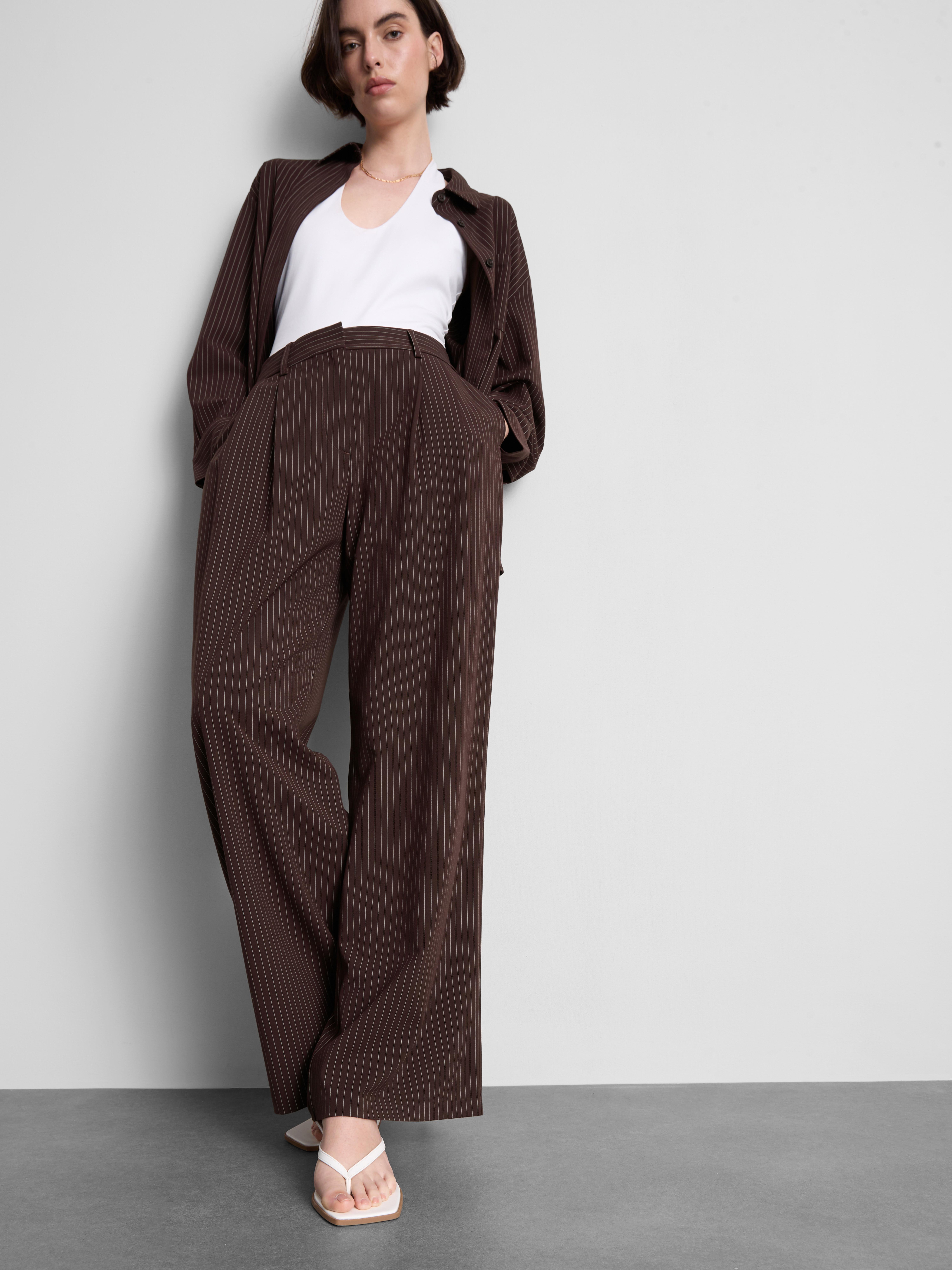 Pleated Pinstripe Wide-Leg Pants