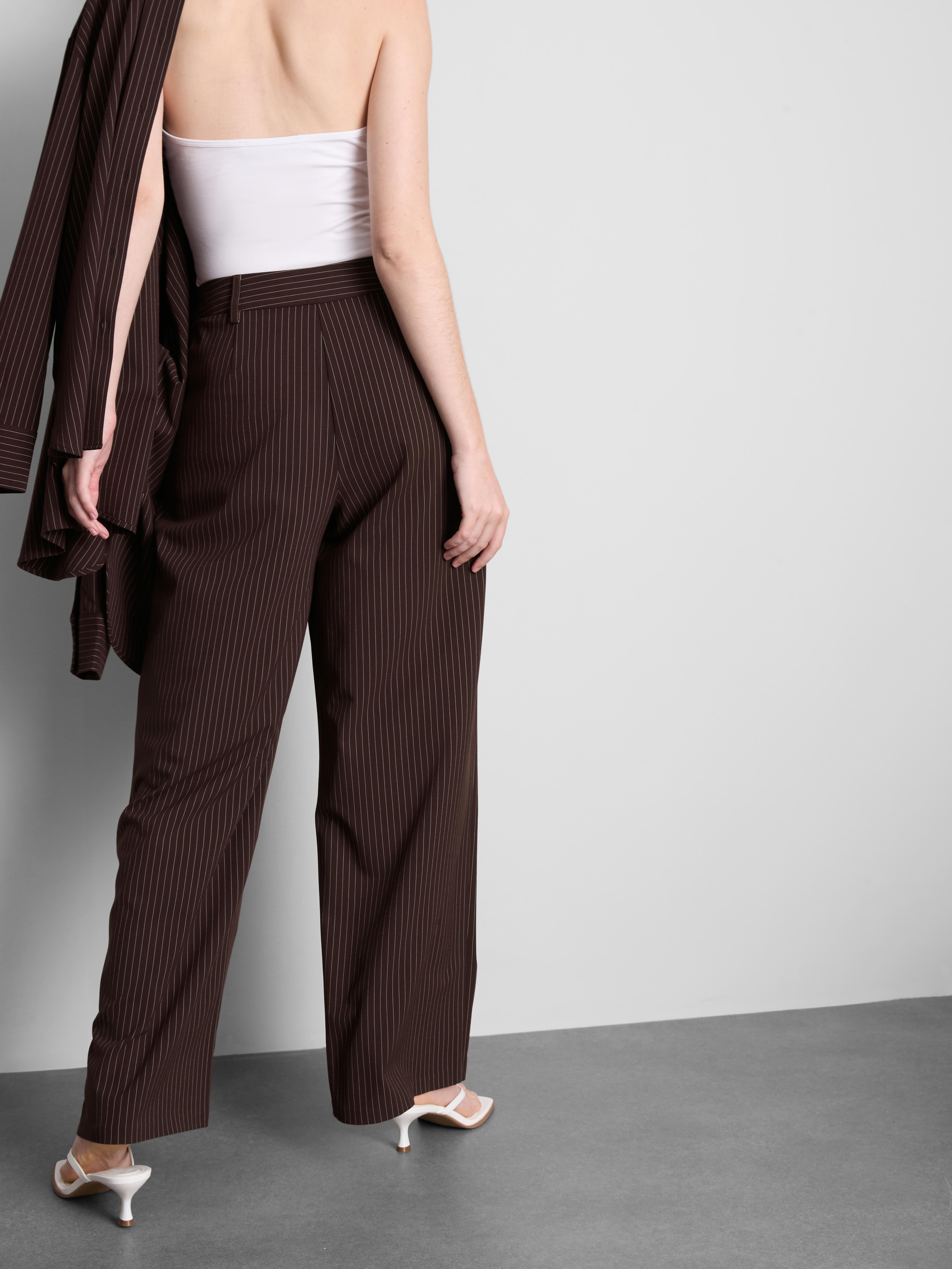 Pleated Pinstripe Wide-Leg Pants