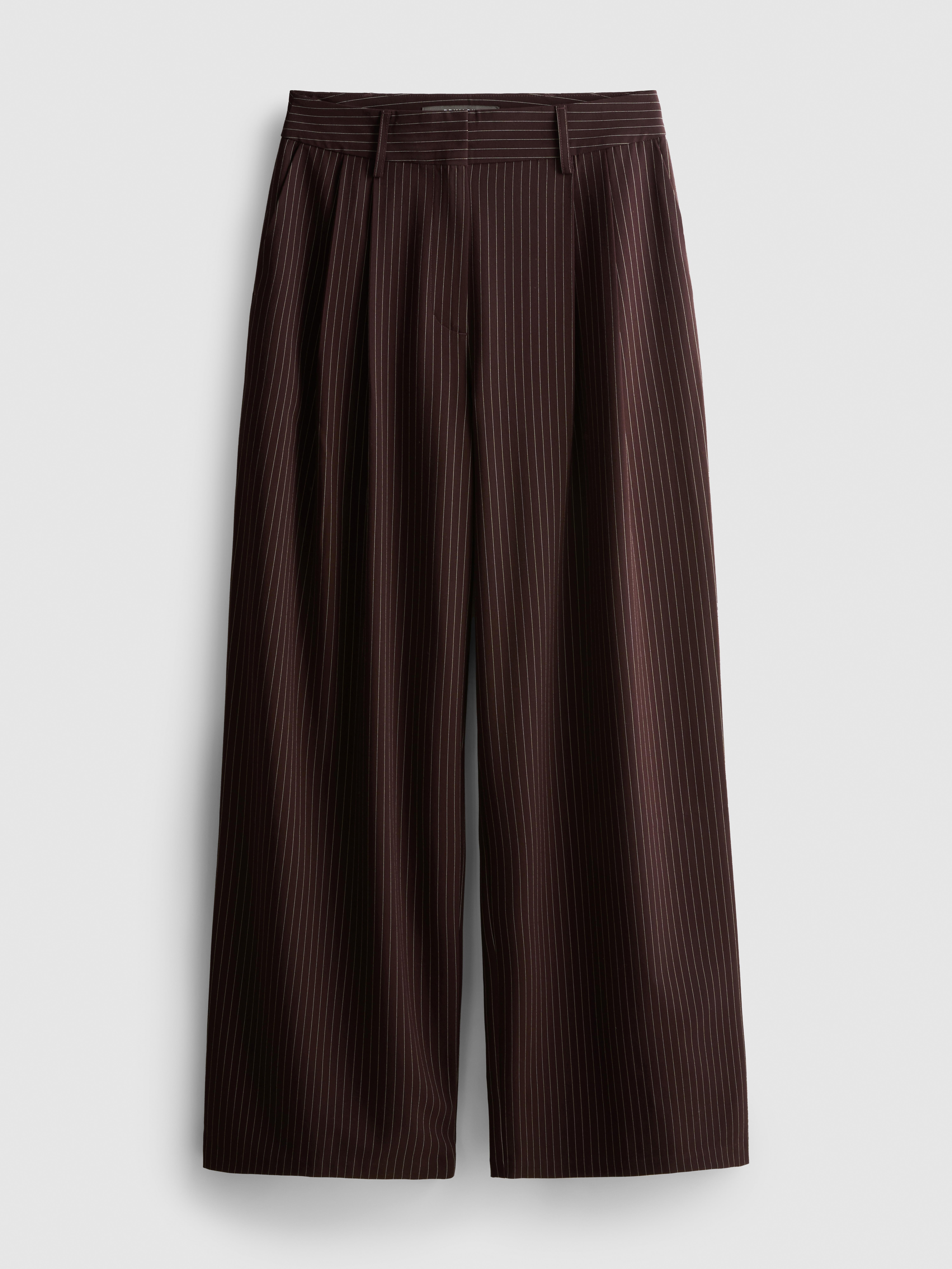 Pleated Pinstripe Wide-Leg Pants