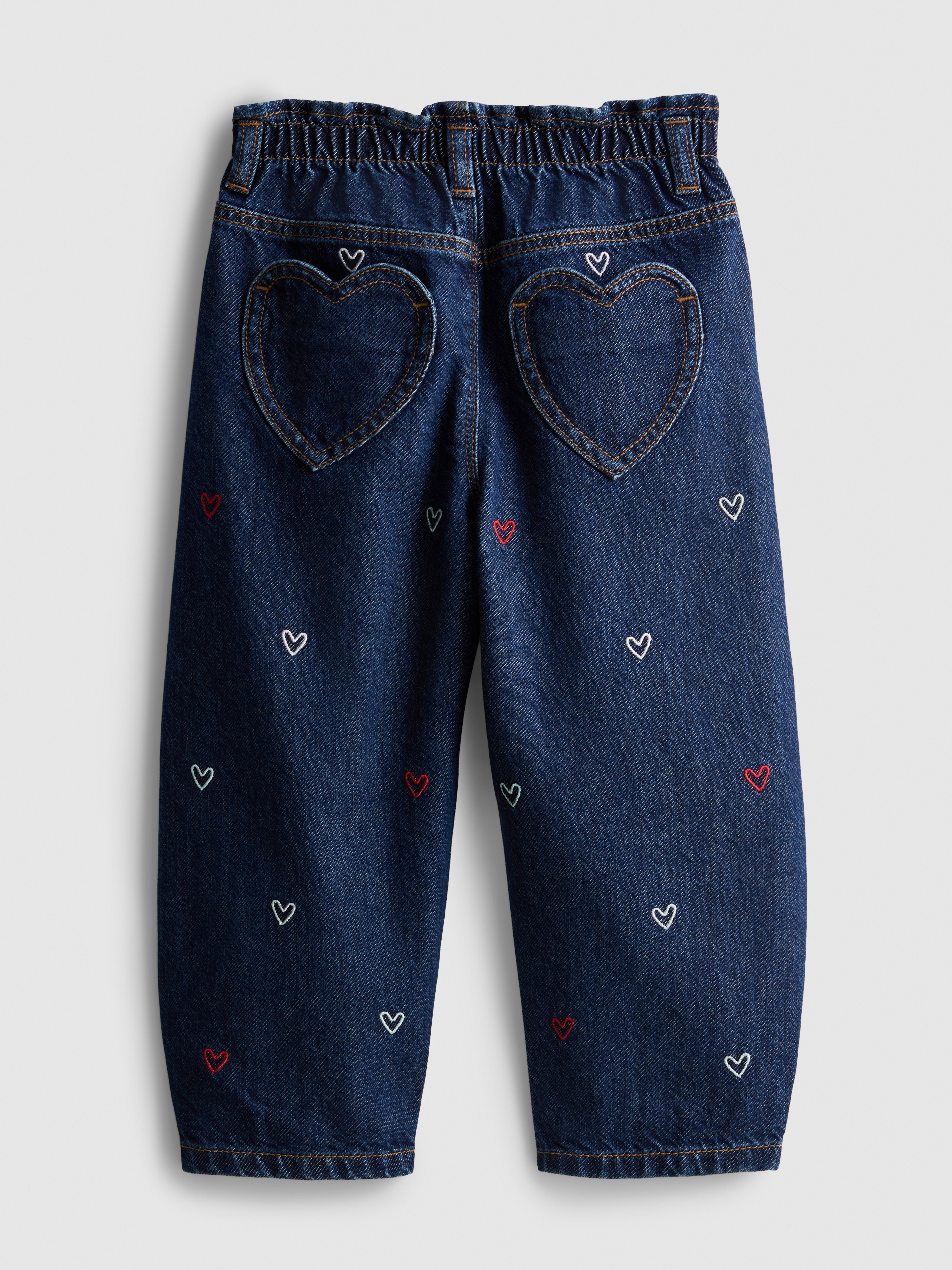 1-9yrs | Pure Cotton Embroidered Paper Bag Barrel-Leg Jeans