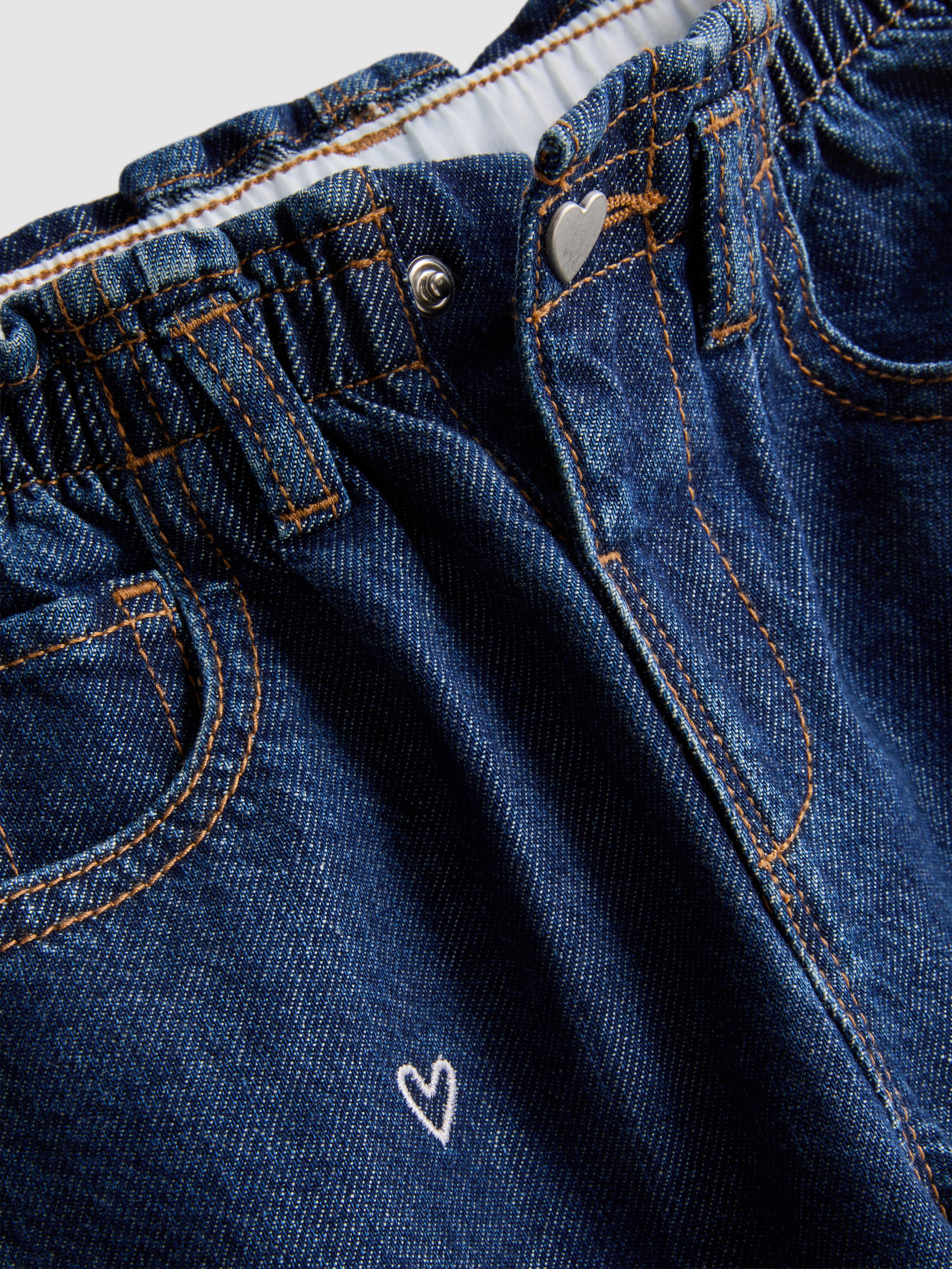 1-9yrs | Pure Cotton Embroidered Paper Bag Barrel-Leg Jeans