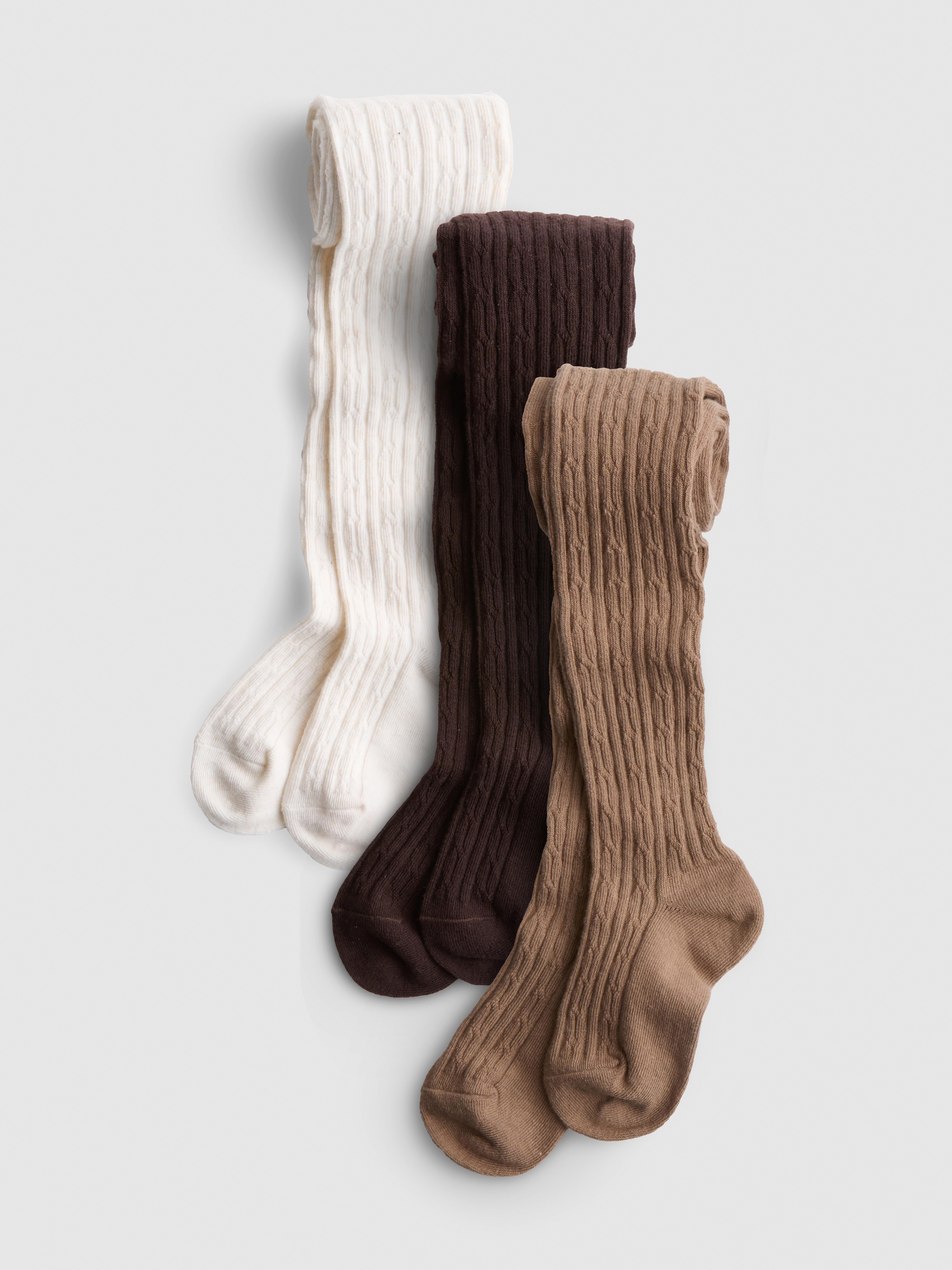 Strickstrumpfhosen mit Zopfmuster, 3er-Pack Braun