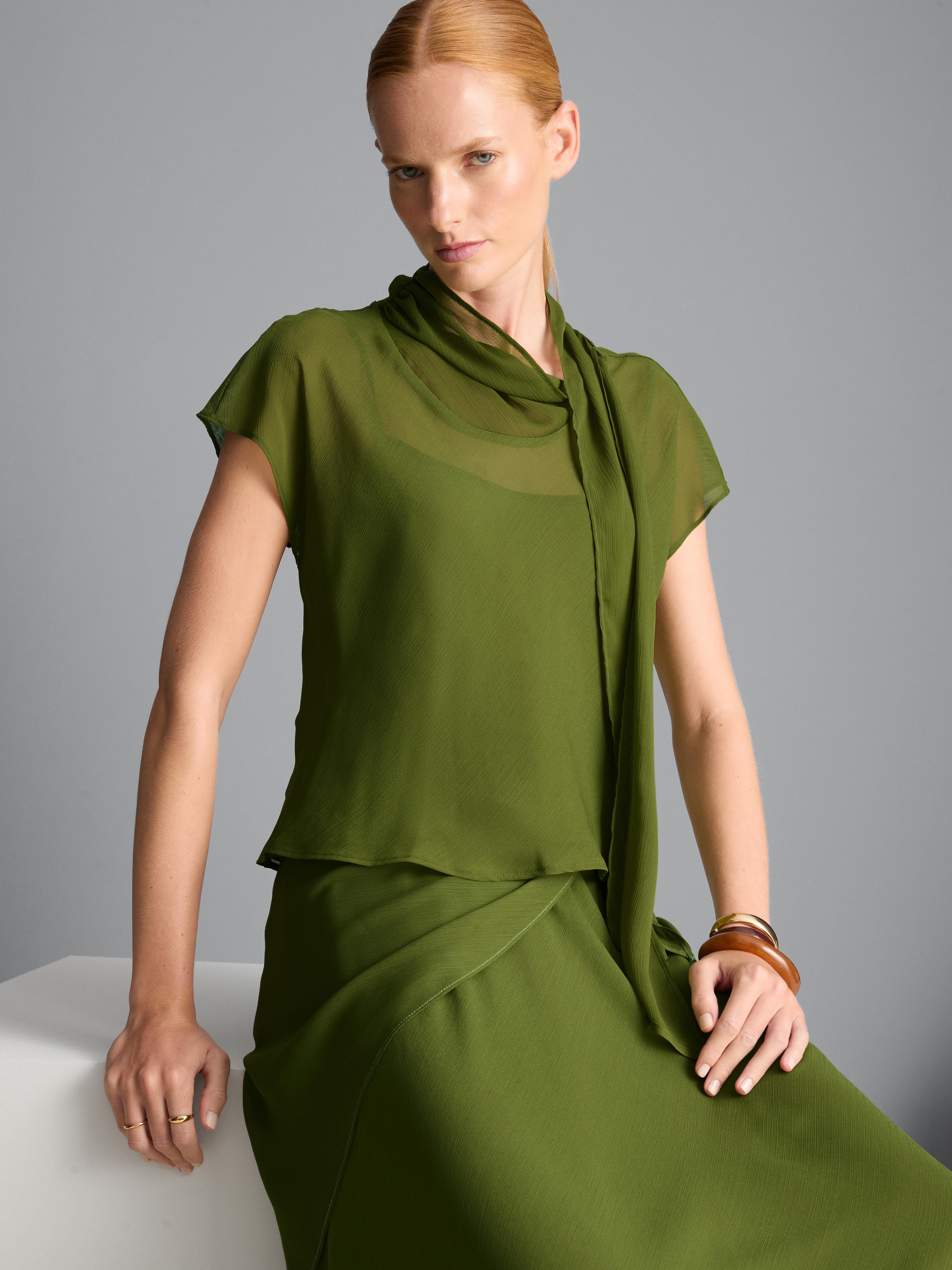 Short Sleeve Tie Neck Blouse