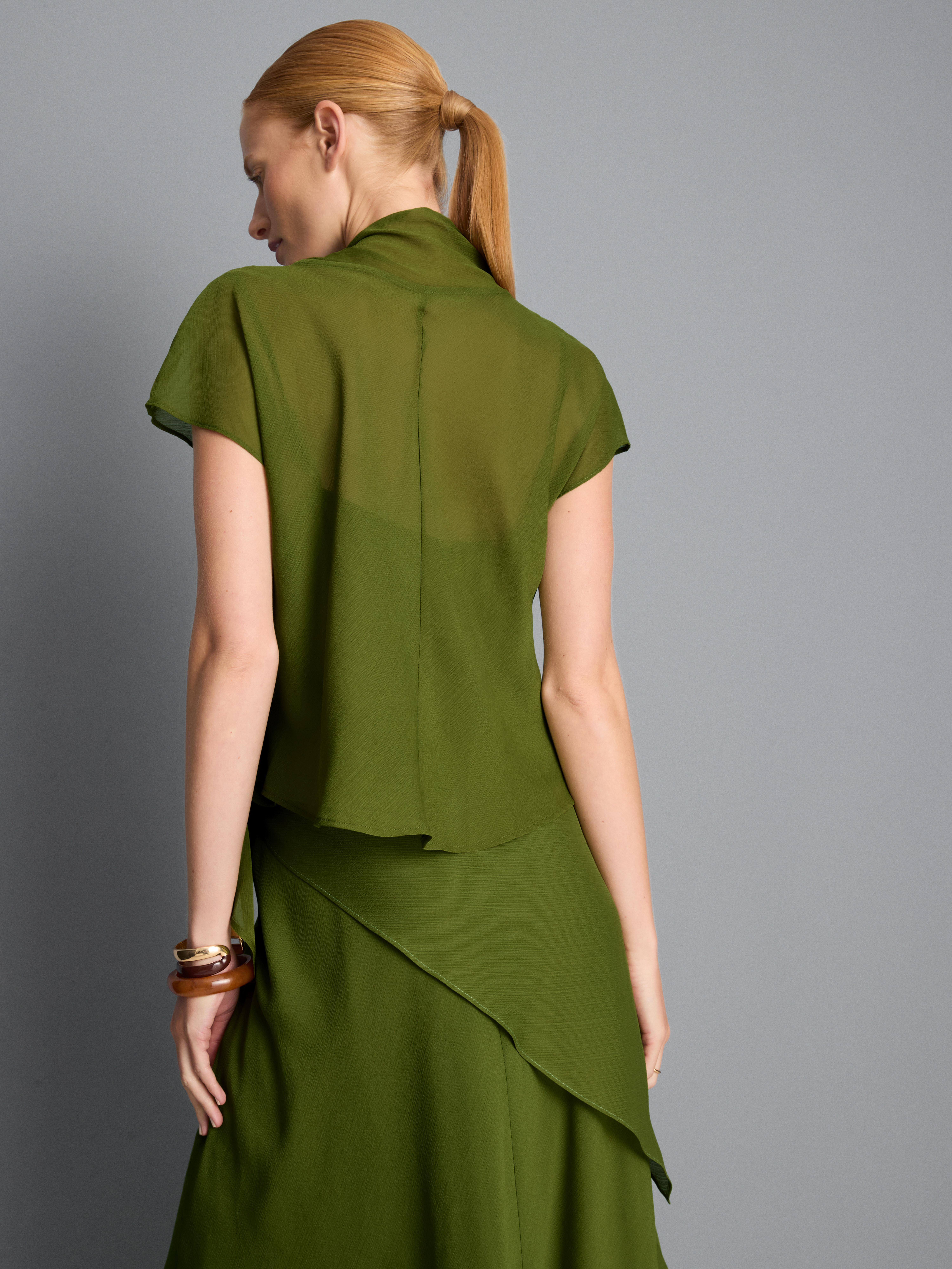 Short Sleeve Tie Neck Blouse