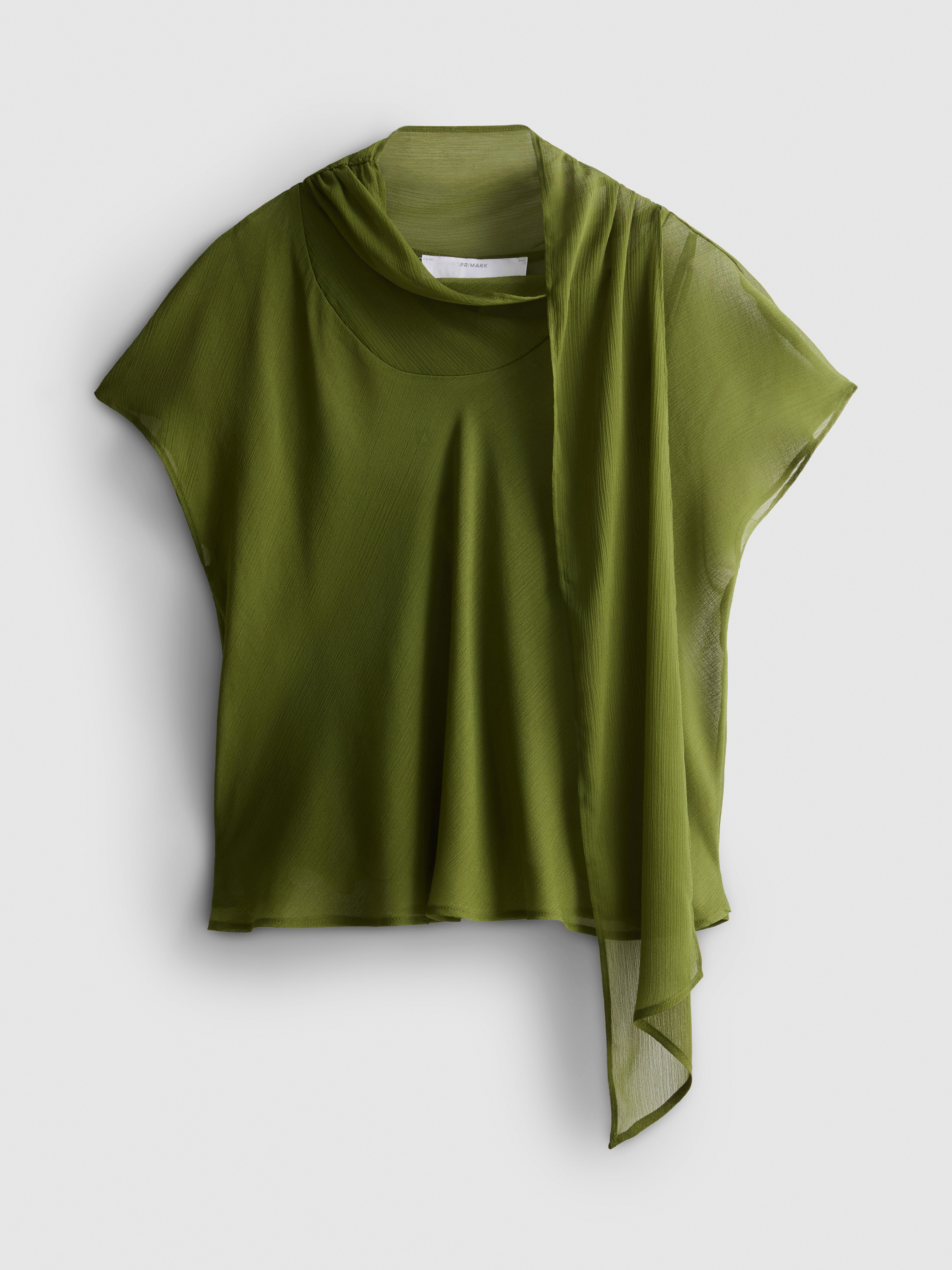 Short Sleeve Tie Neck Blouse