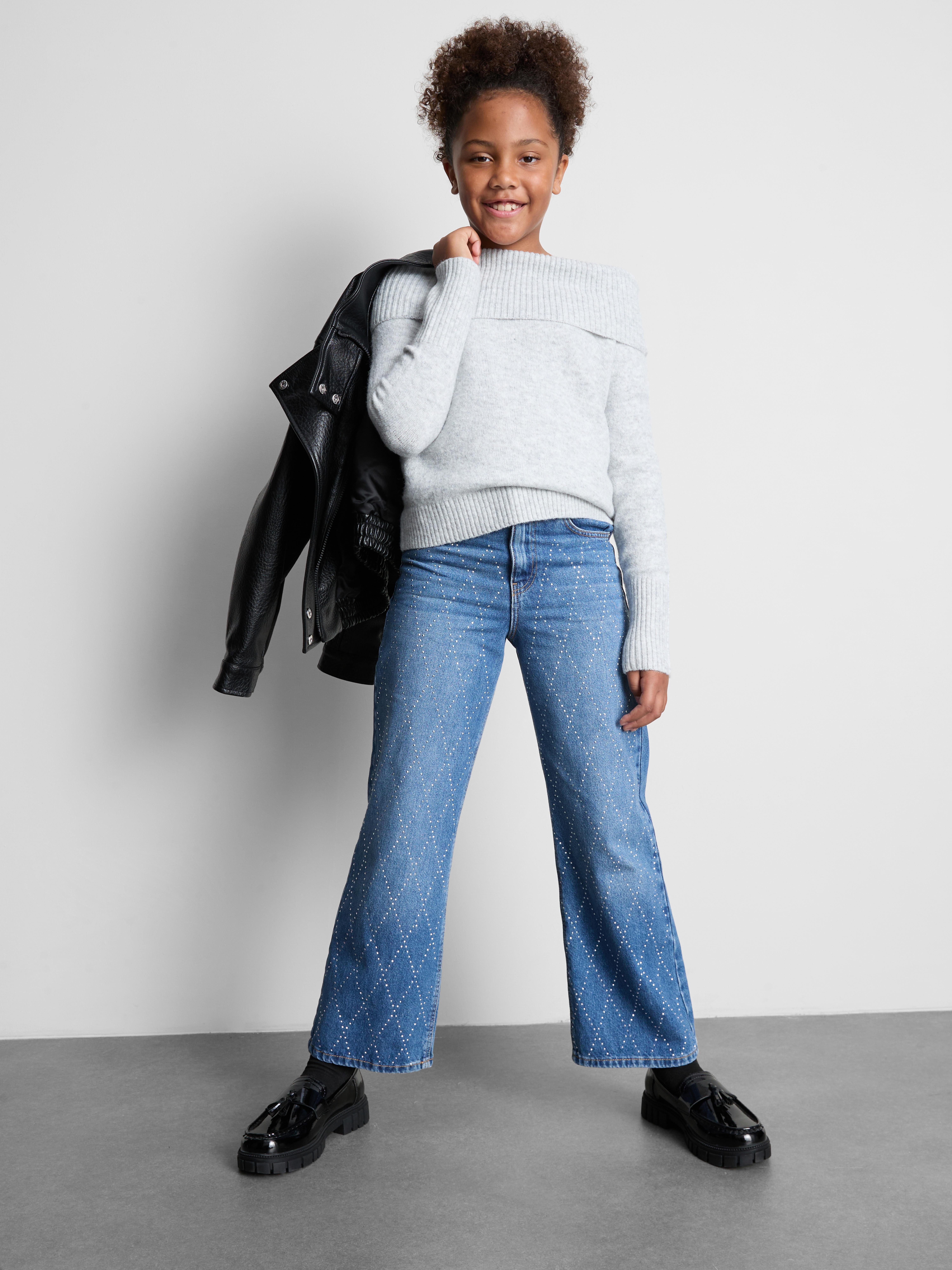 7-15yrs | Pure Cotton Rhinestone Wide Leg Jeans