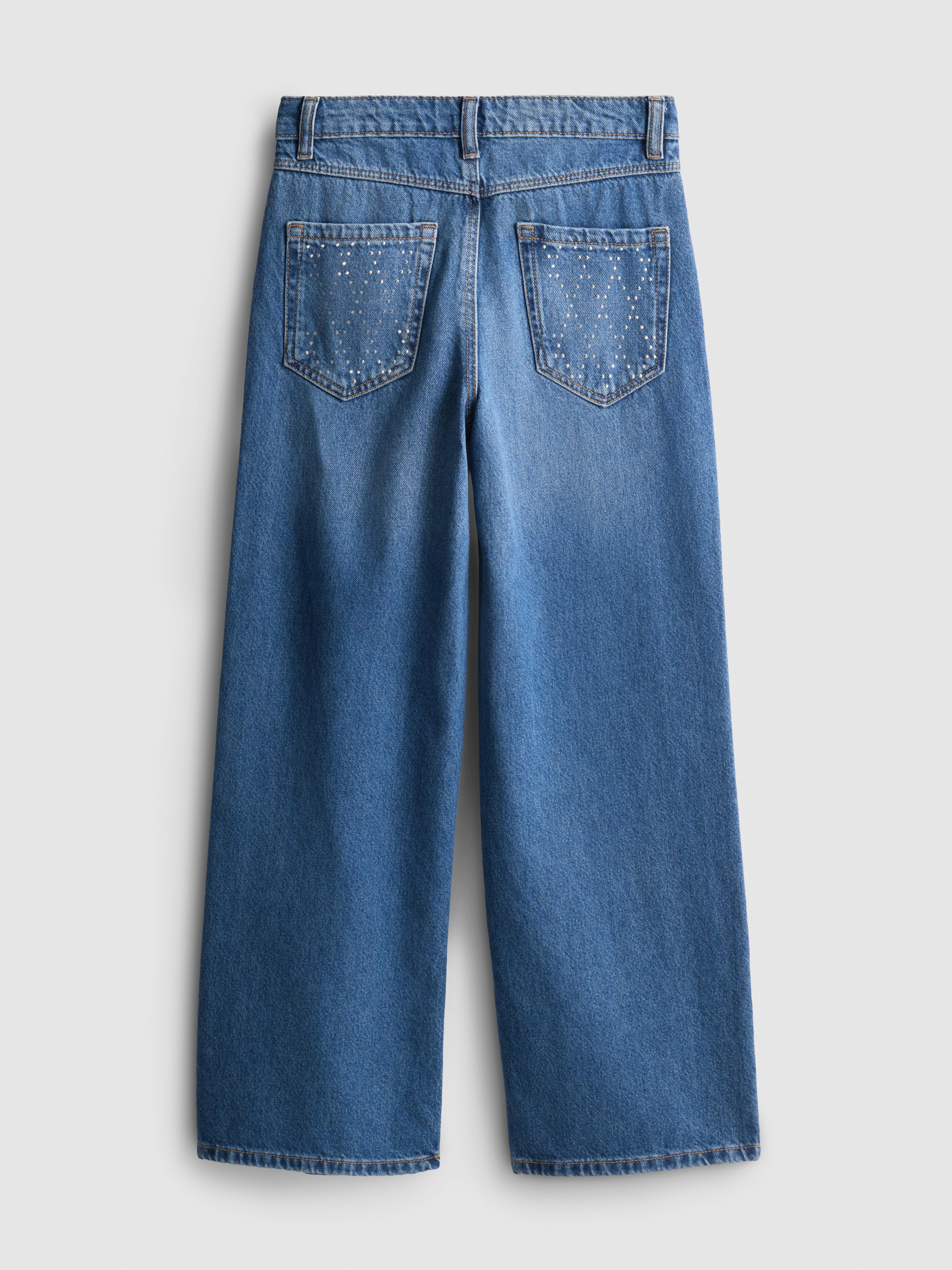 7-15yrs | Pure Cotton Rhinestone Wide Leg Jeans