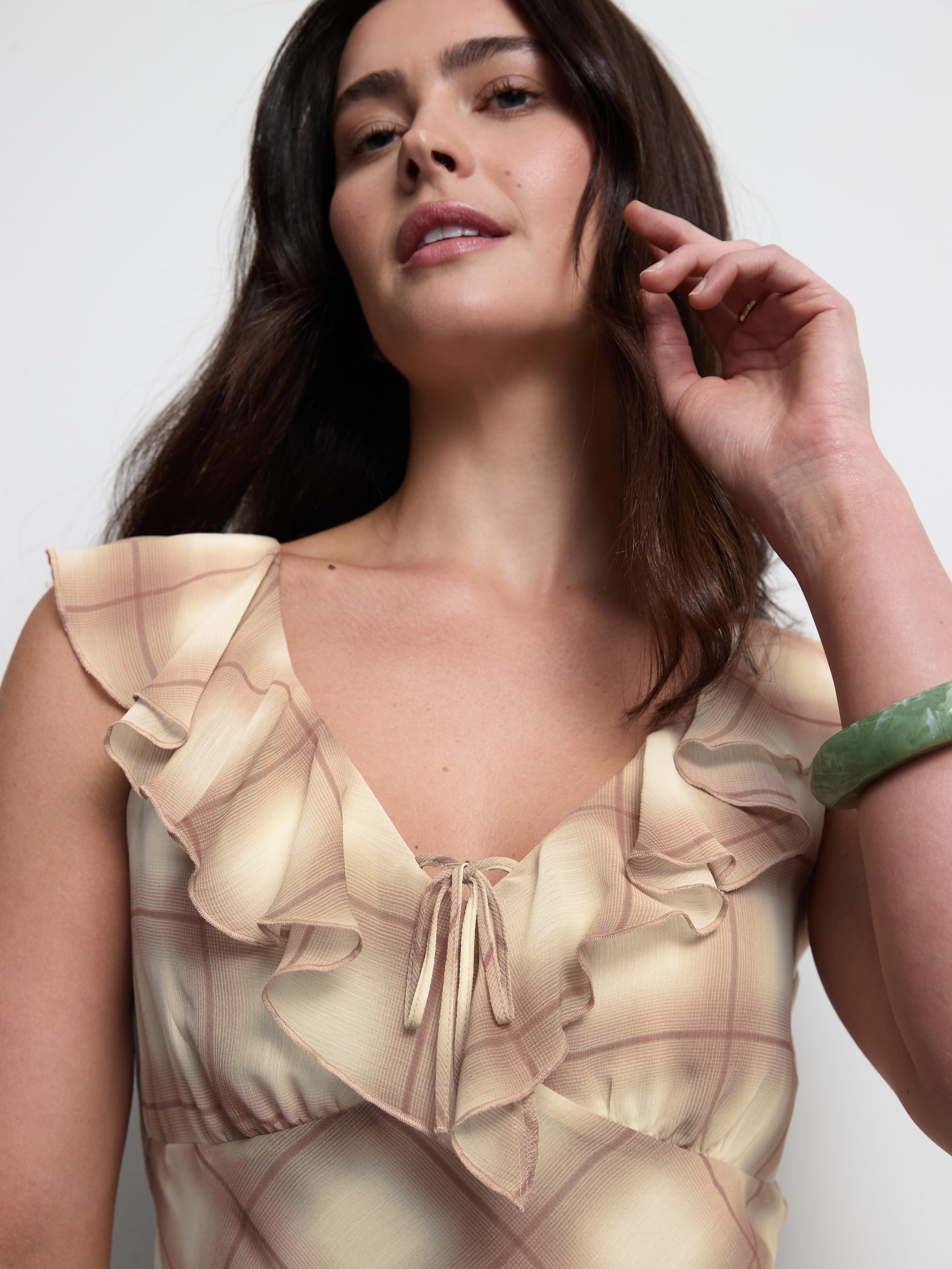 Printed Chiffon Ruffle Mini Dress
