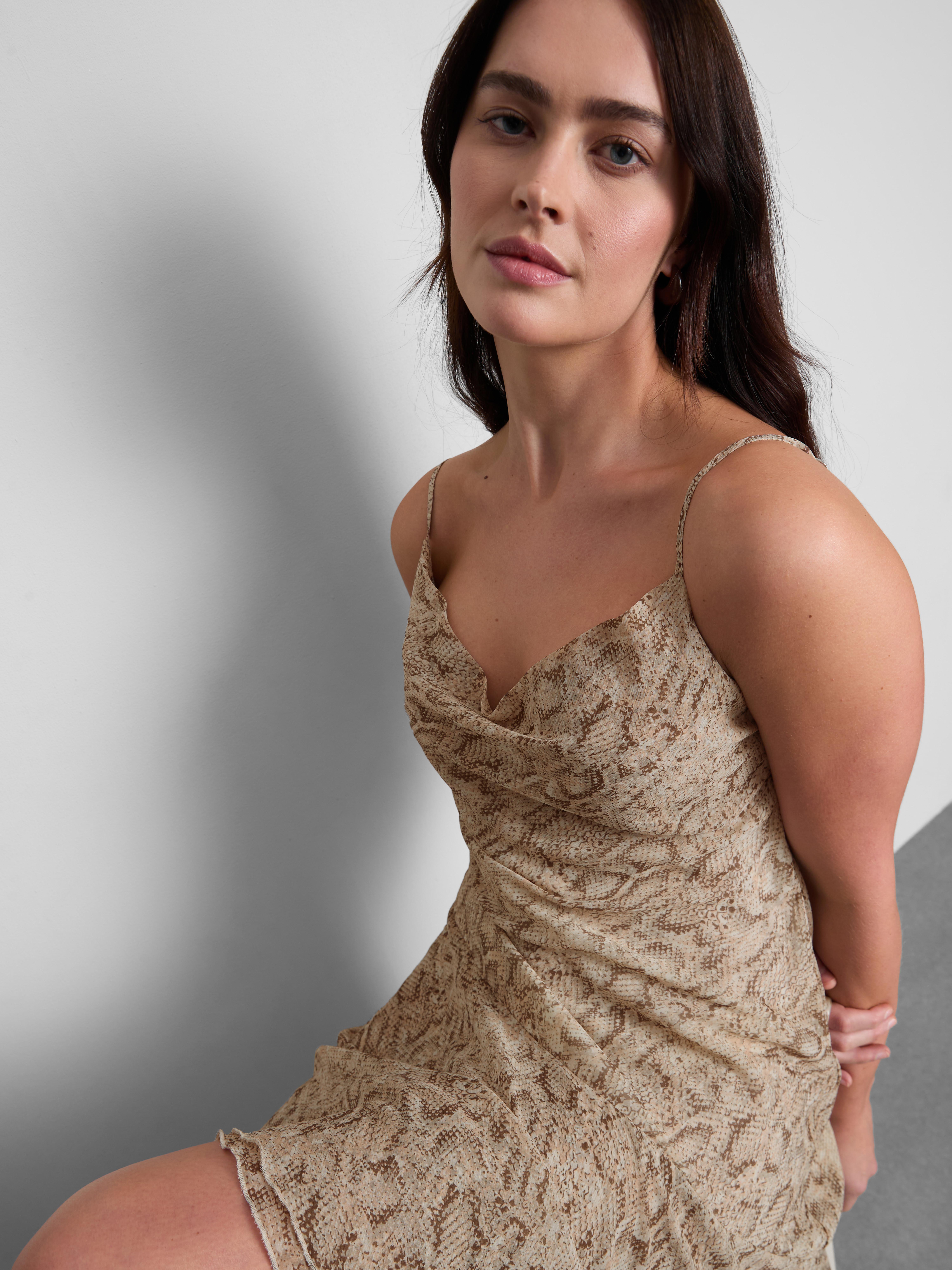 Chiffon Printed Cowl Neck Midi Dress