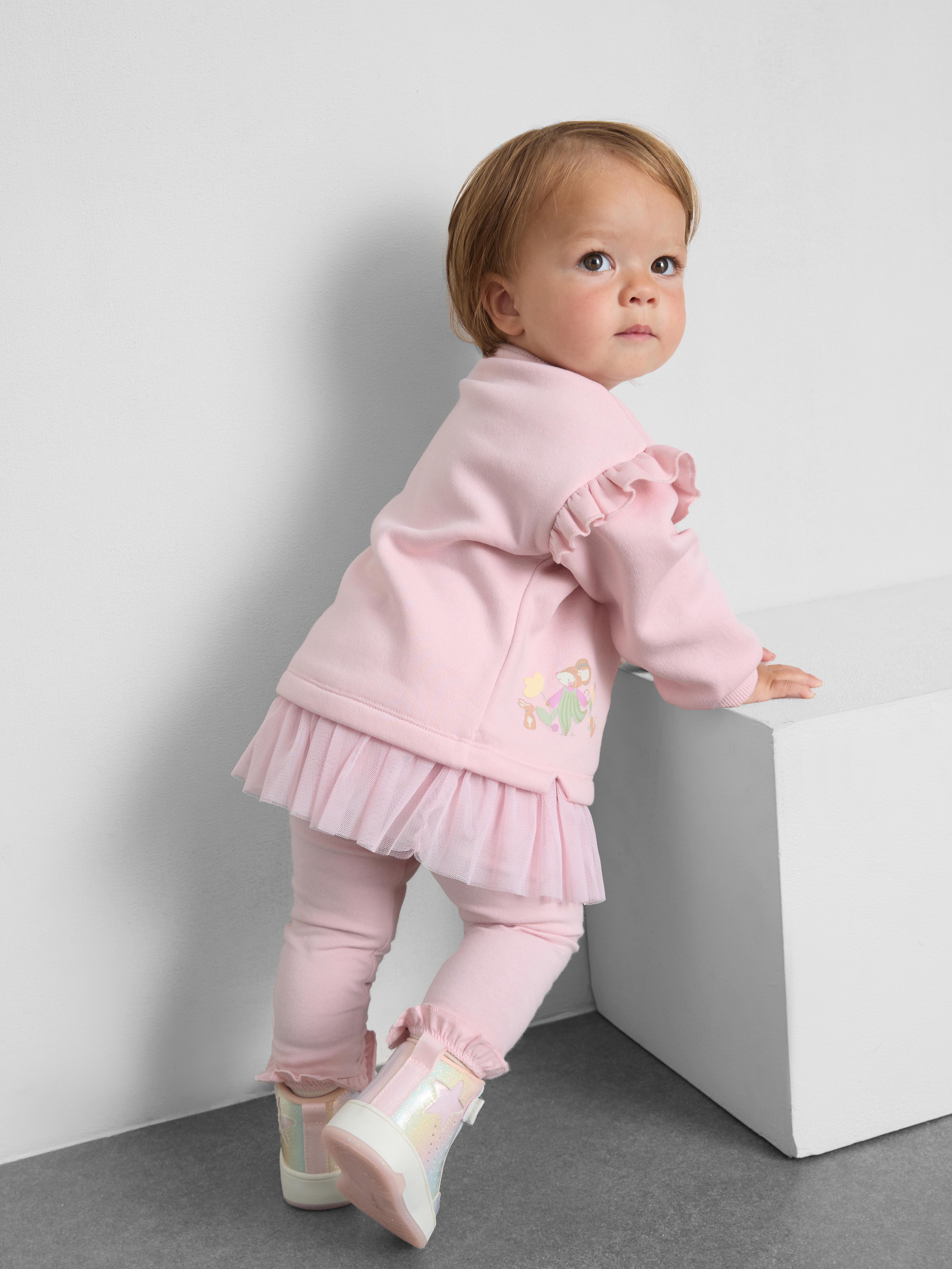 0-18mths | Cotton Rich Mouse Graphic Ruffle Sweatshirt and Joggers Newborn Set