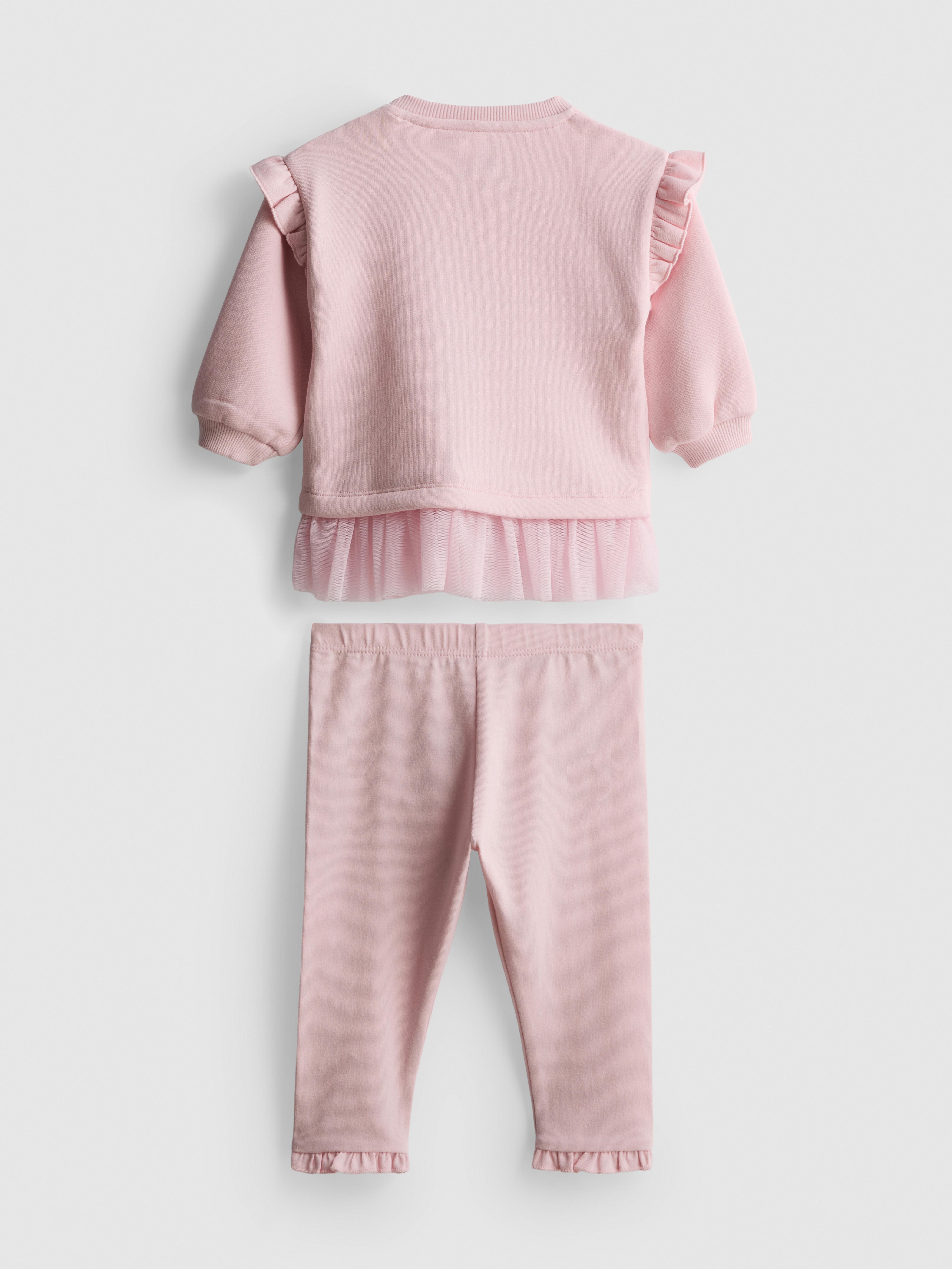 0-18mths | Cotton Rich Mouse Graphic Ruffle Sweatshirt and Joggers Newborn Set