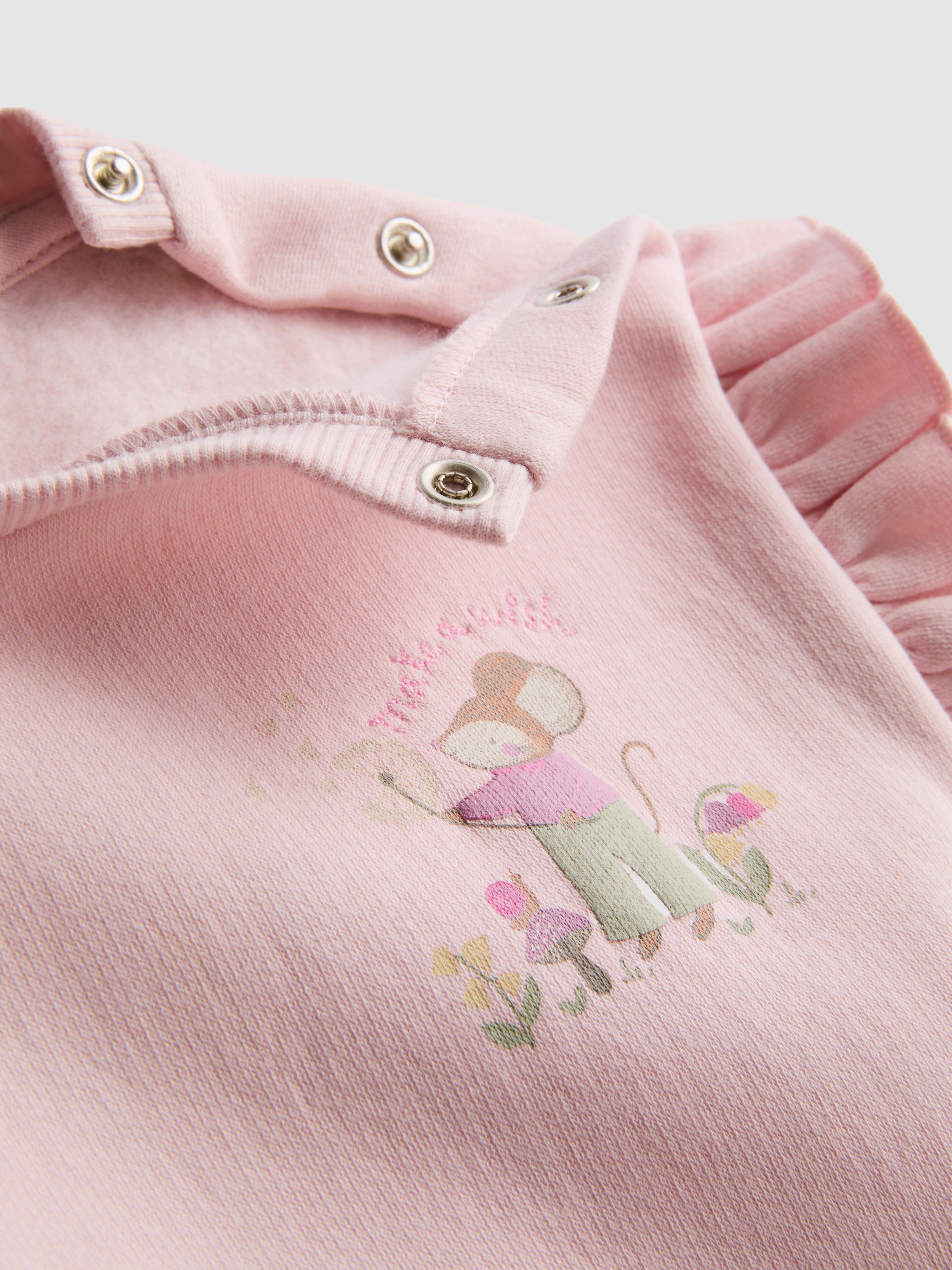 0-18mths | Cotton Rich Mouse Graphic Ruffle Sweatshirt and Joggers Newborn Set