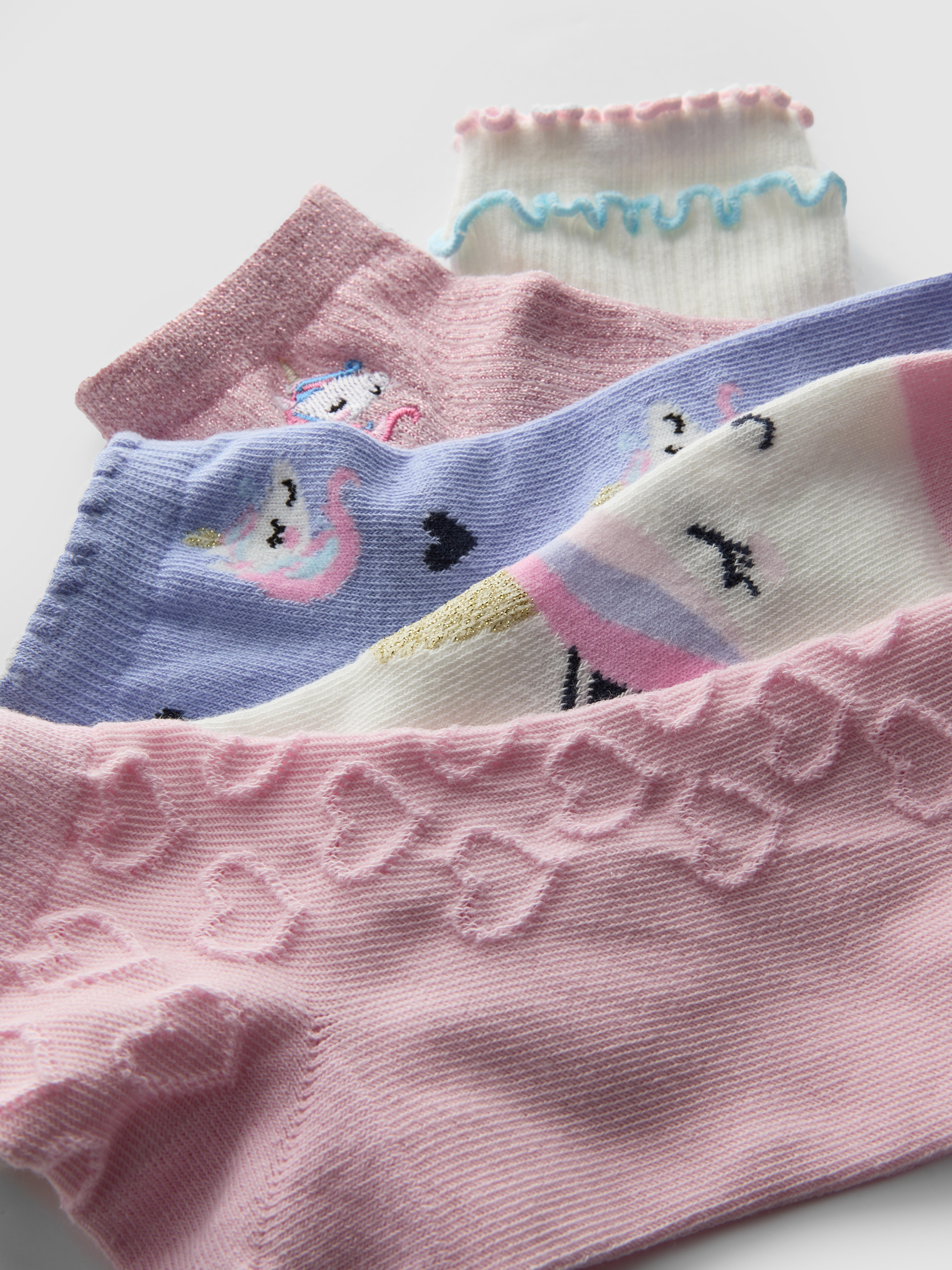 5pk Cotton-Rich Unicorn Graphic Quarter Socks