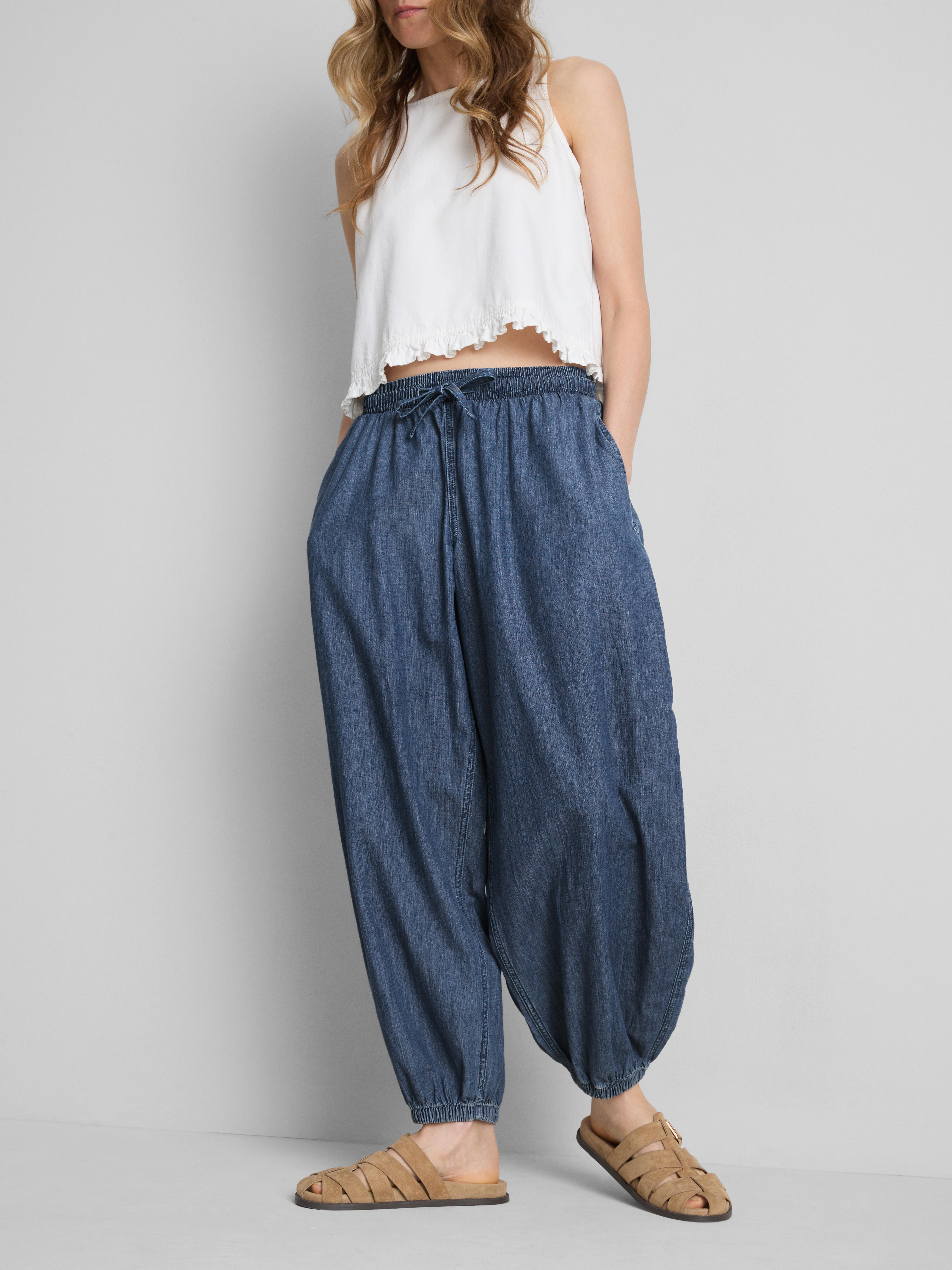 Pantaloni harem in denim di cotone