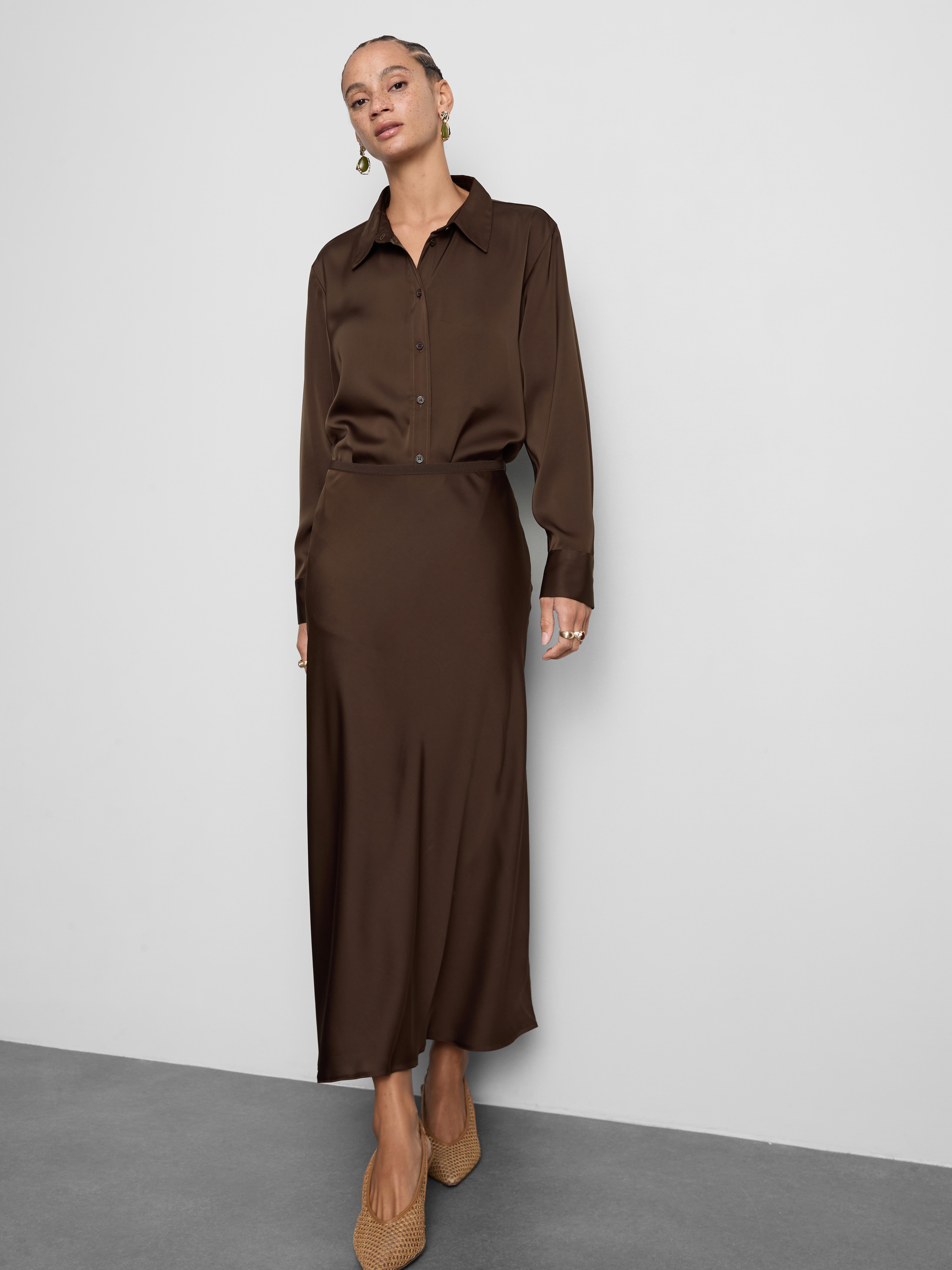 Relaxed Satin Shirt Chocolate