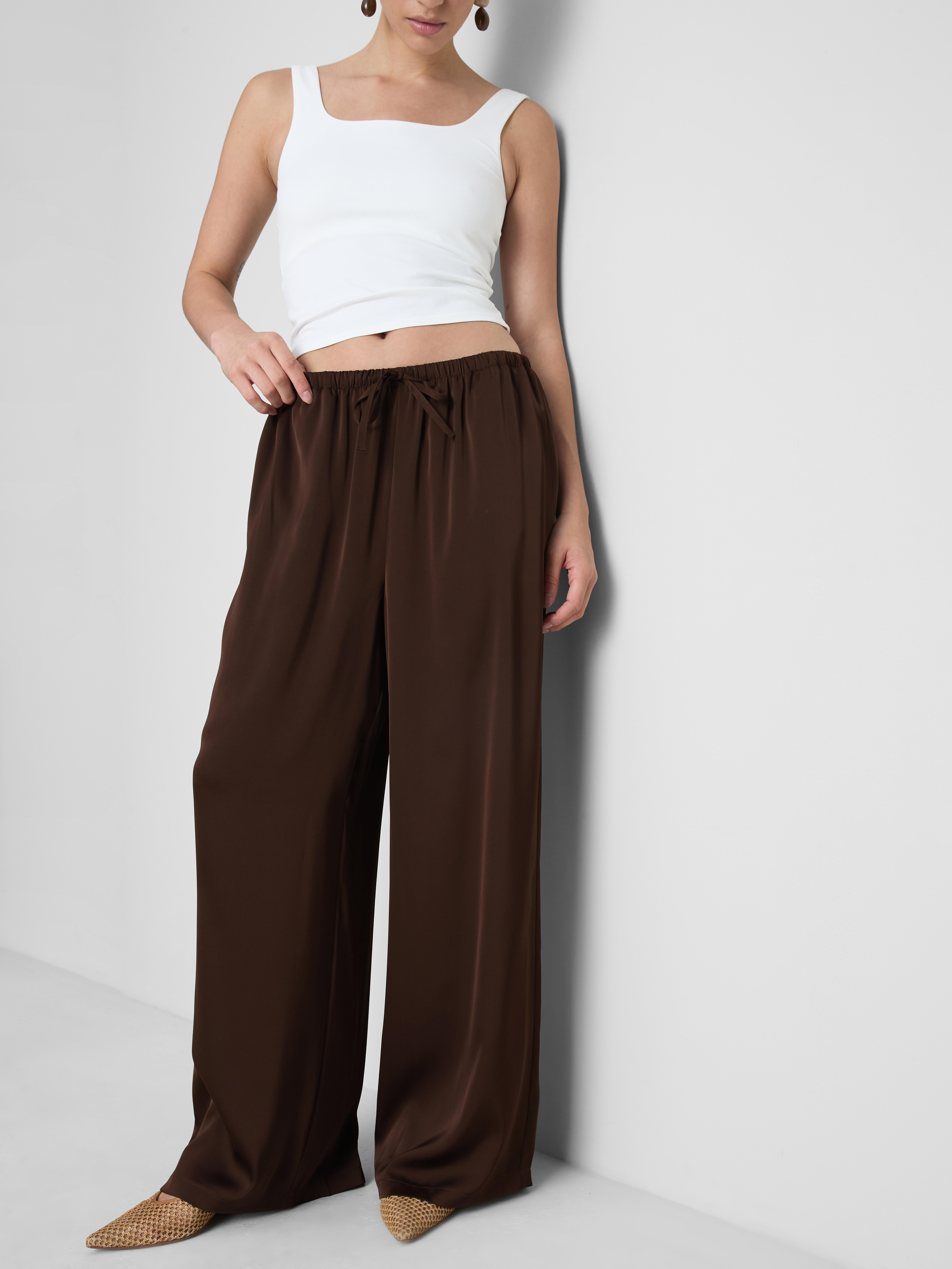 Wide Leg Satin Pants Chocolate