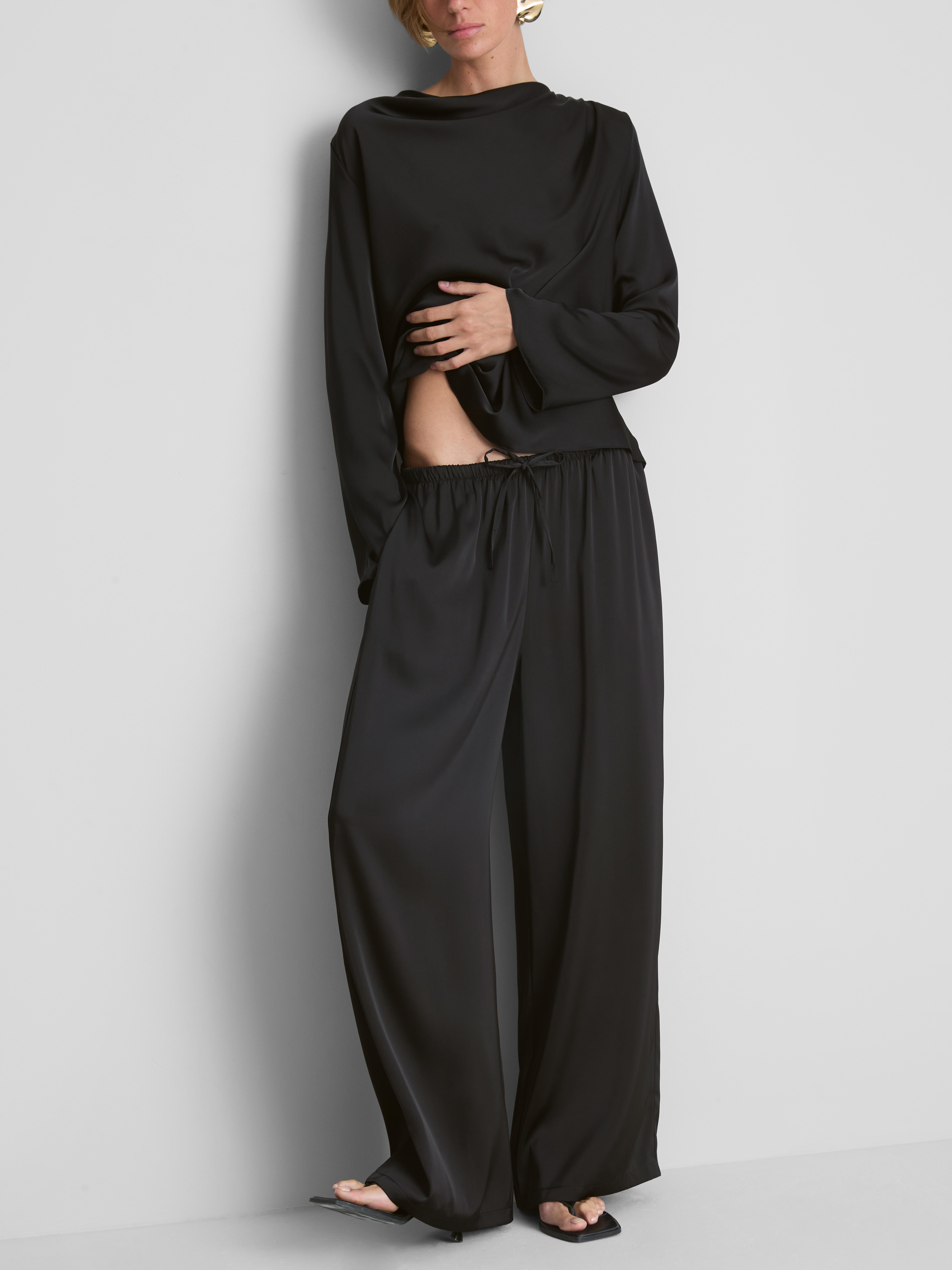 Womens Black Wide Leg Satin Trousers | Primark