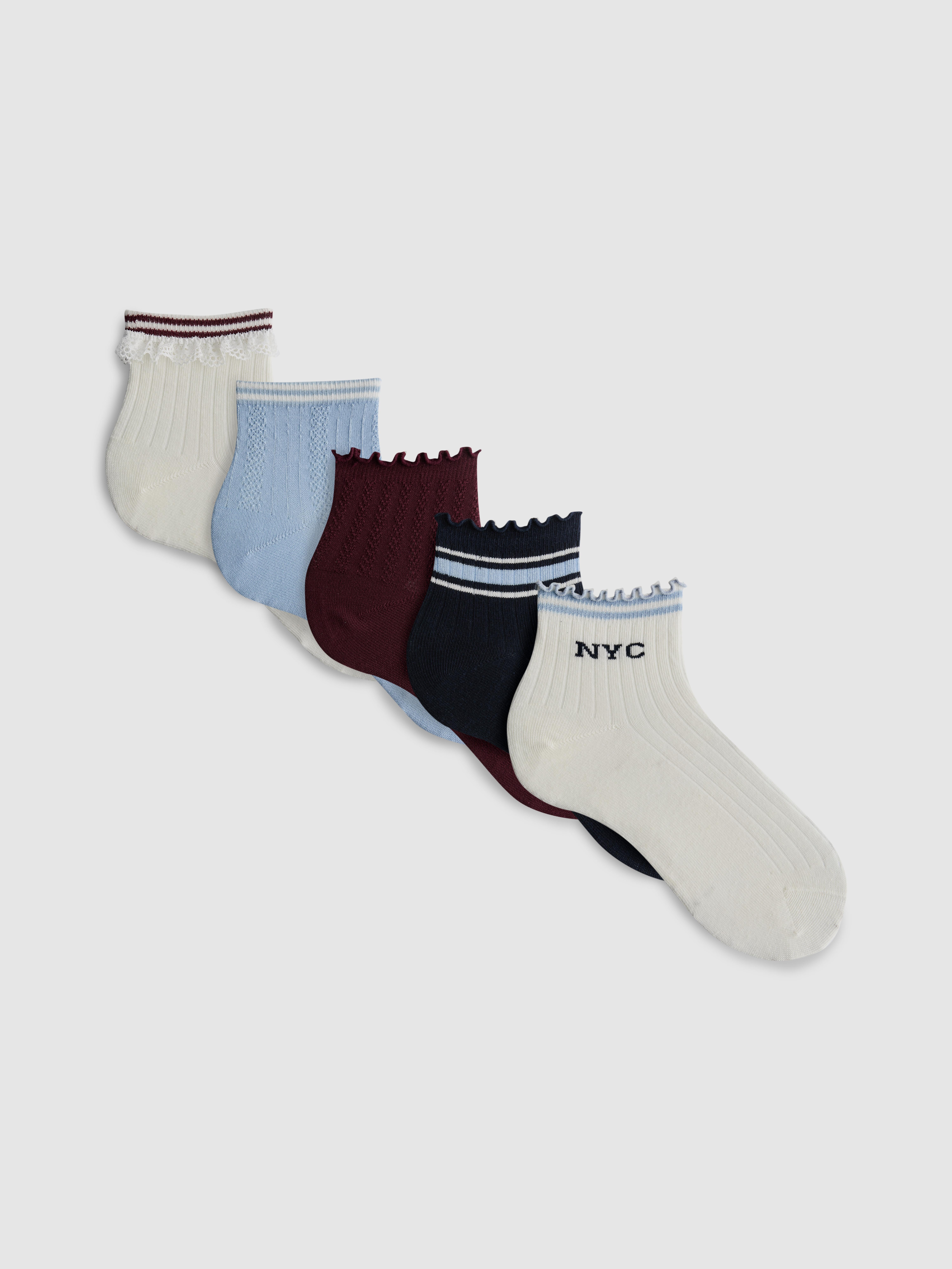 5pk Cotton Rich Lettuce Trim Quarter Socks