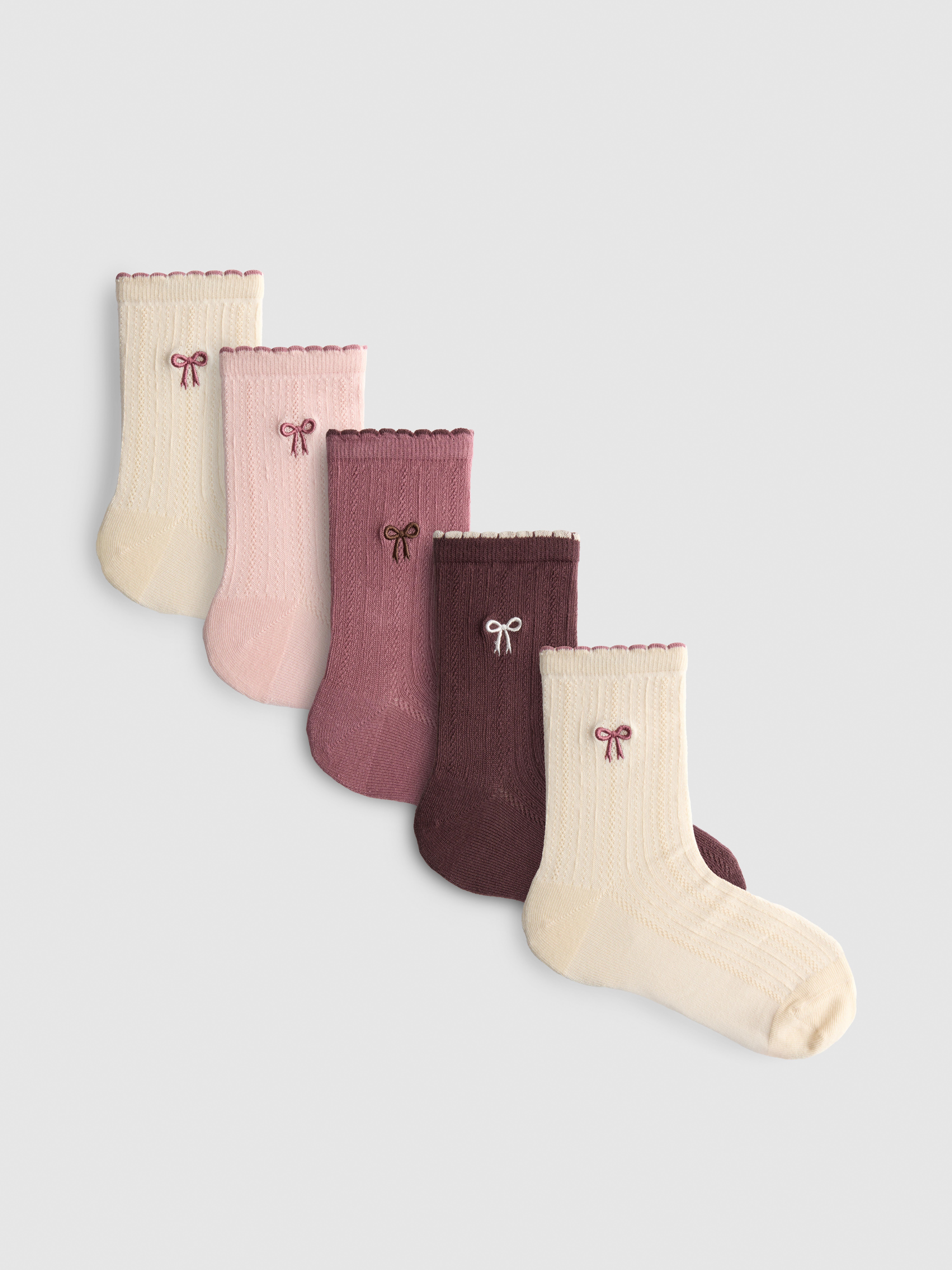 5pk Bow Embroidered Crew Socks
